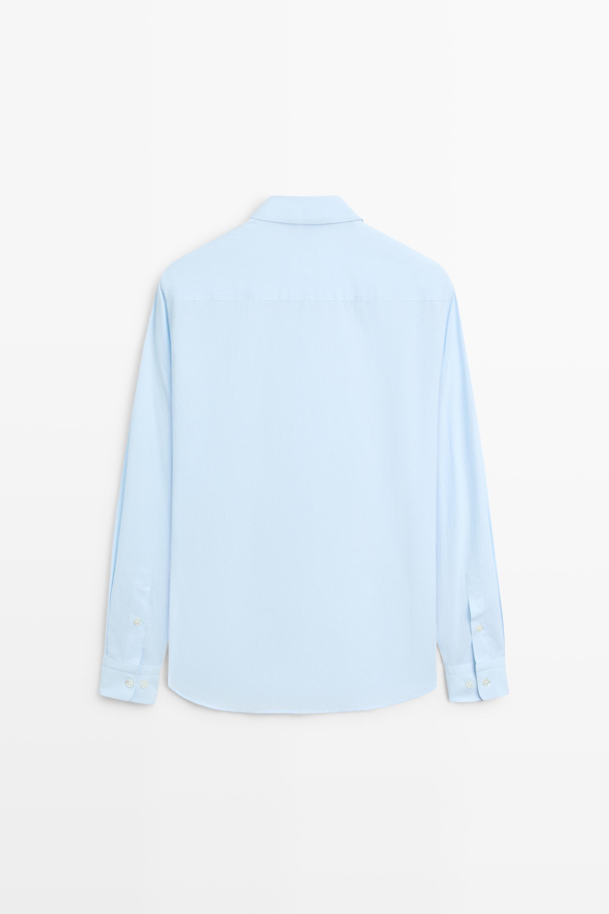 100% Cotton Pinstriped Shirt — SKY BLUE