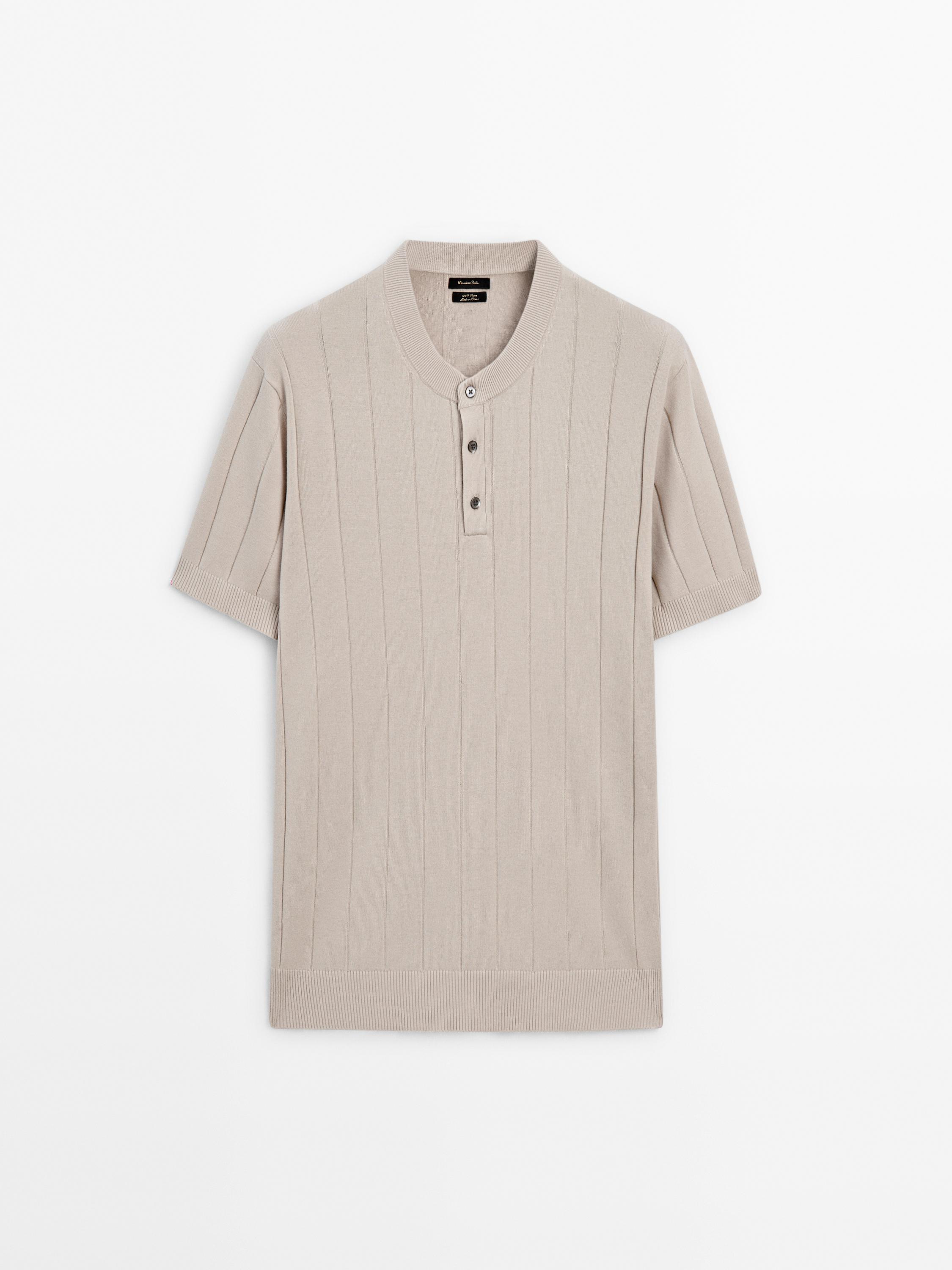 Short sleeve ribbed knit polo shirt