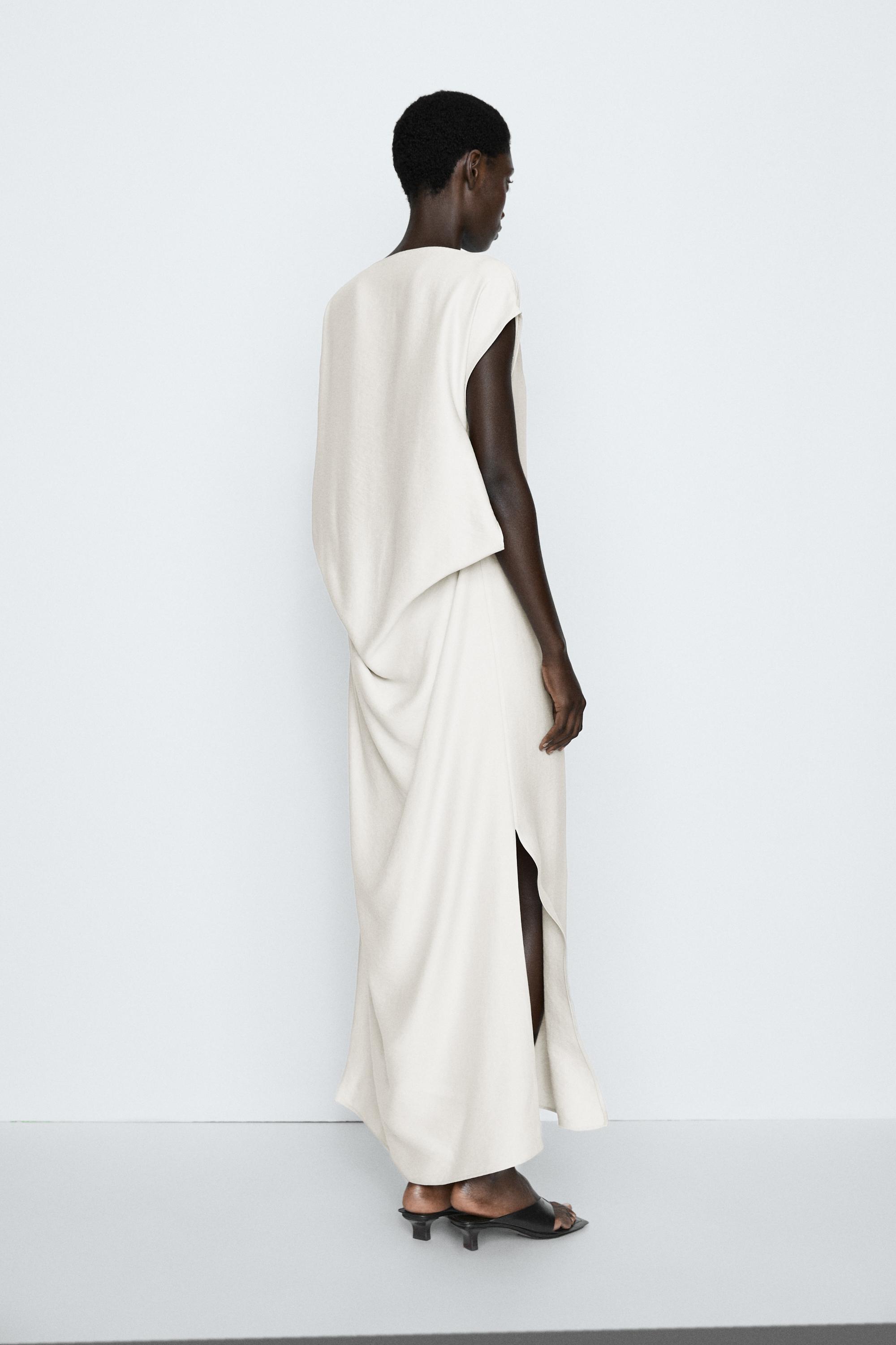 Asymmetrical drape detail dress - STUDIO — STONE