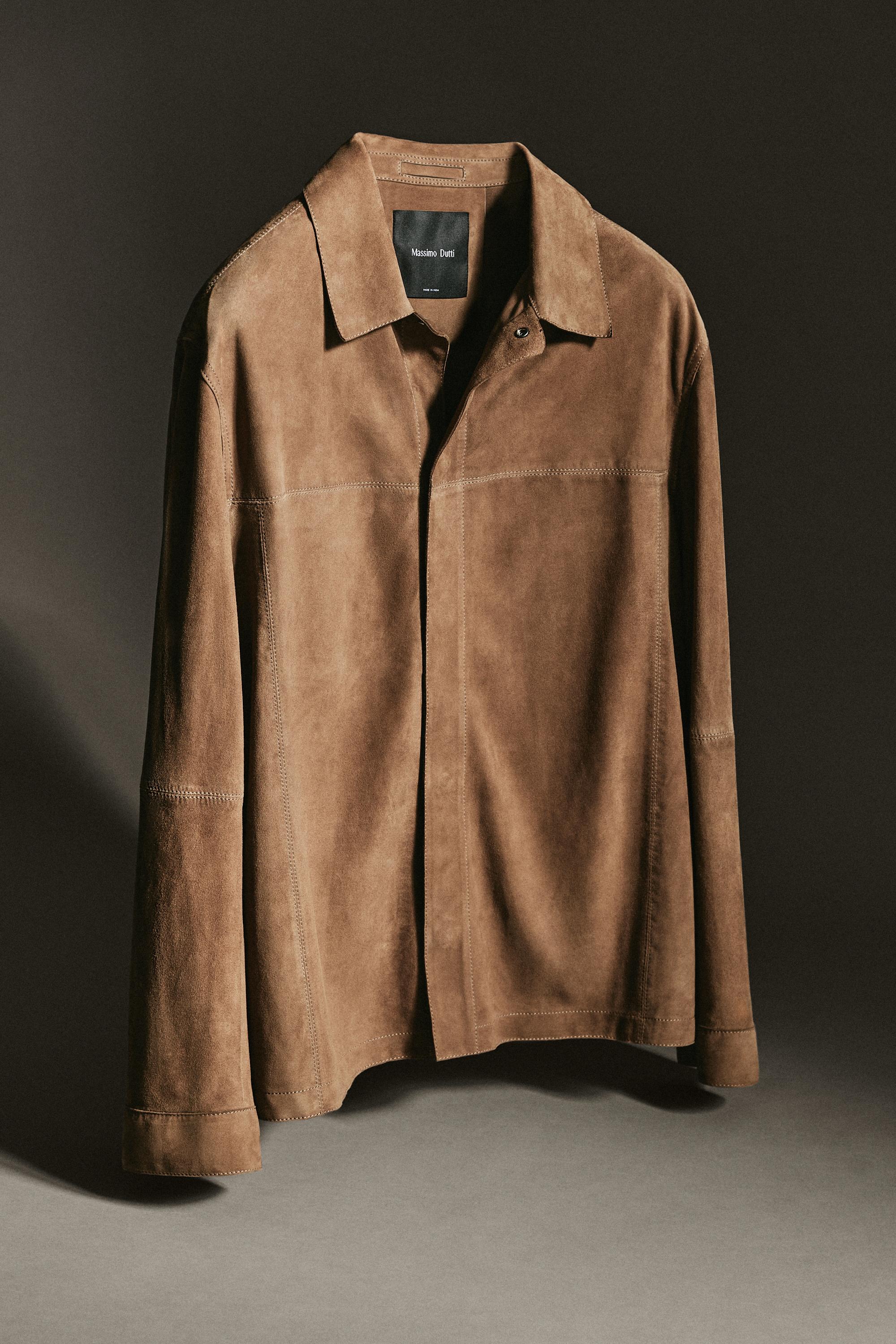 Lightweight suede leather overshirt — BROWN