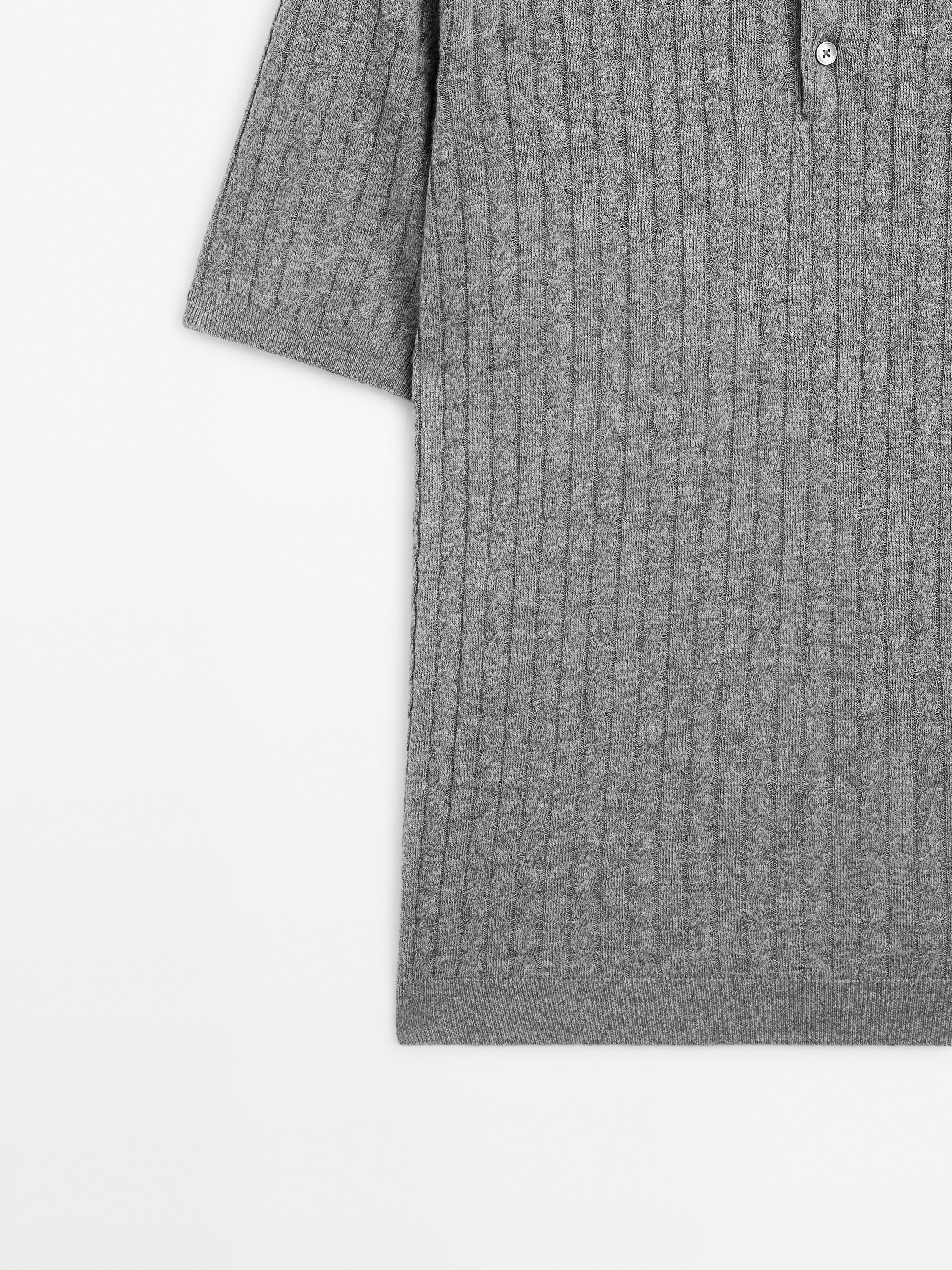 Cotton and linen blend knit polo sweater