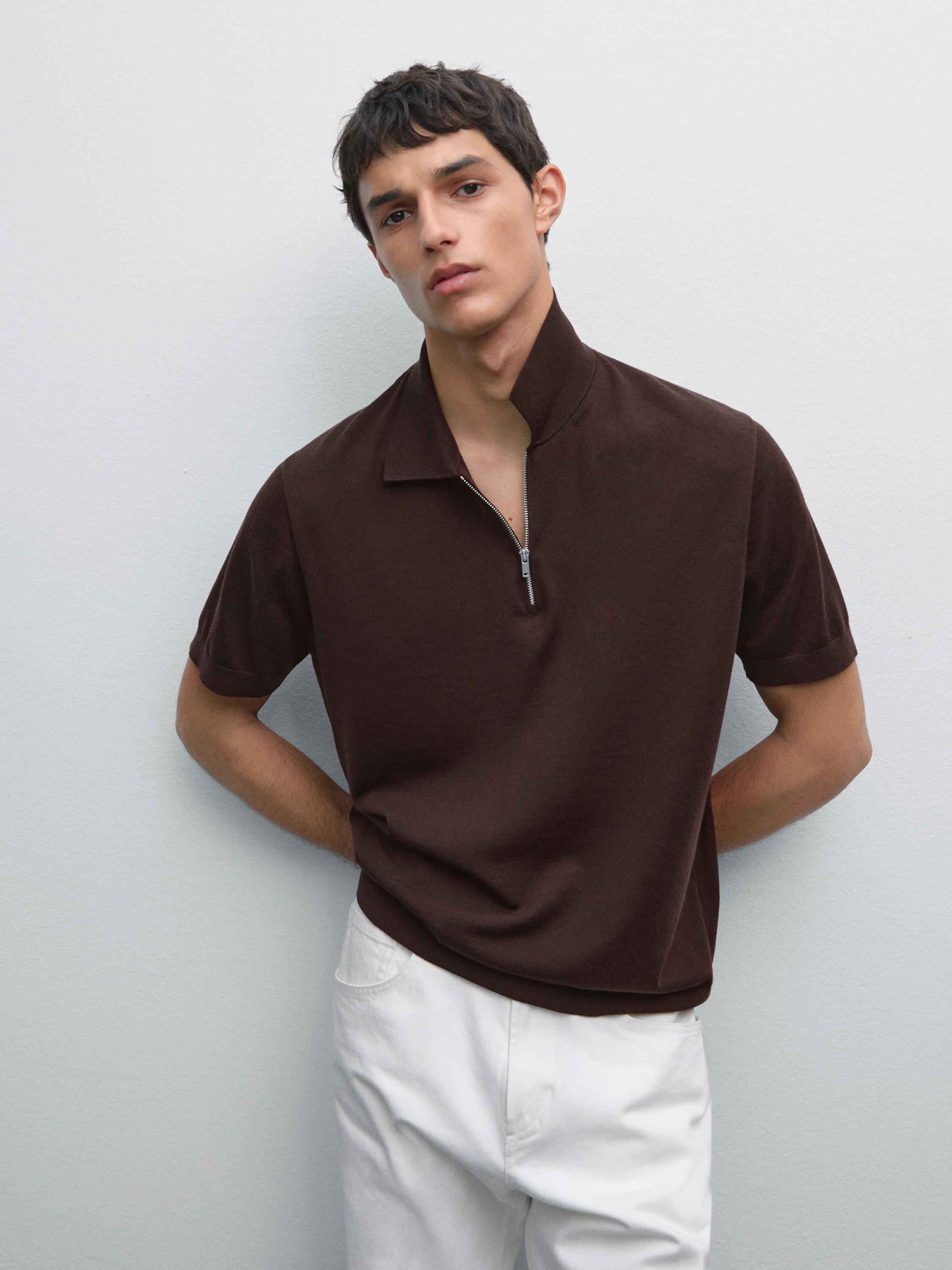 Polo en maille à col zippé