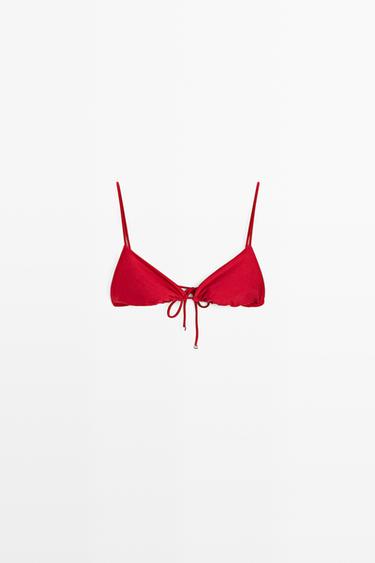 Shimmering triangle bikini top — RED 2