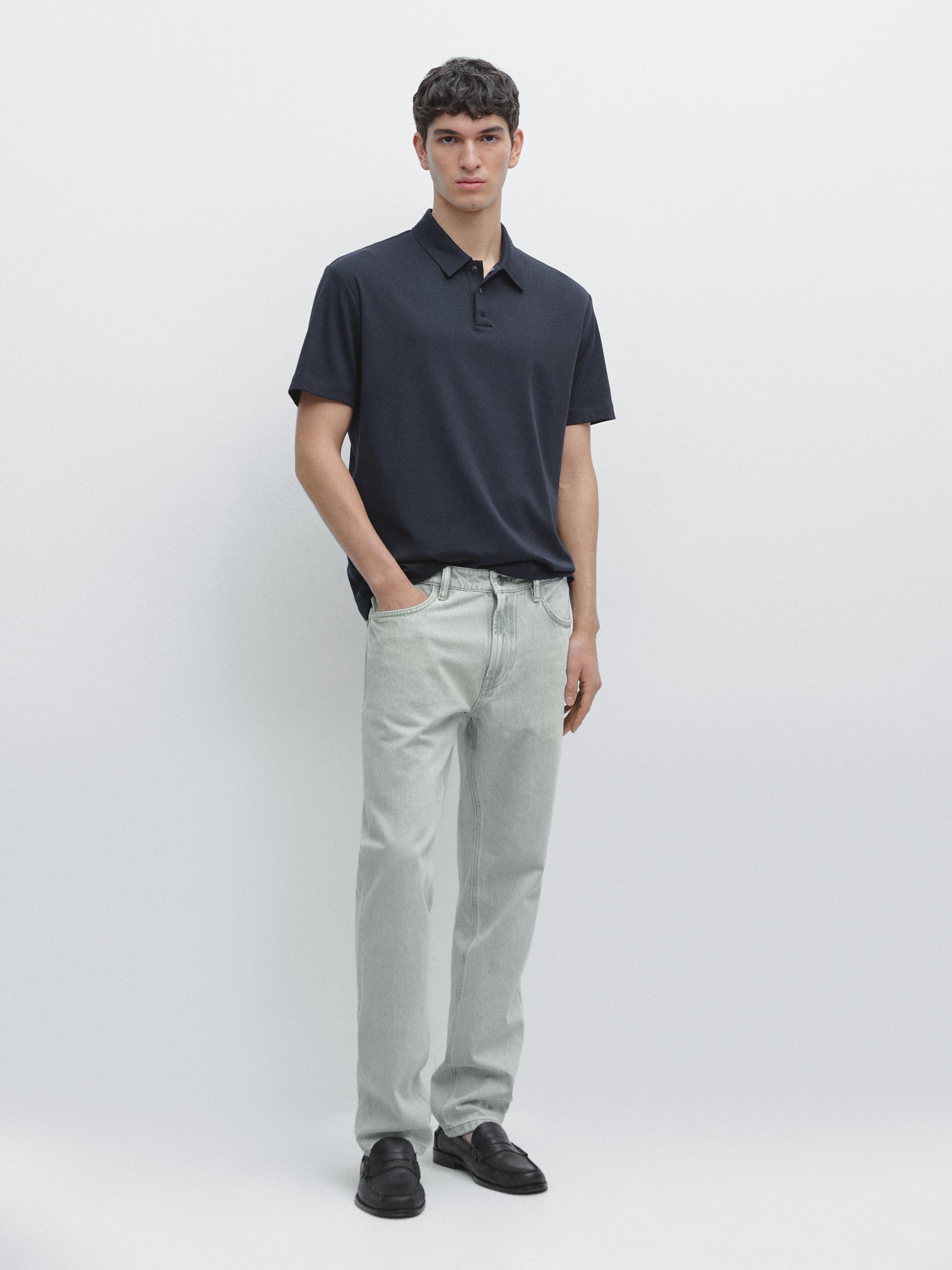 Kaus polo rajut campuran katun lengan pendek