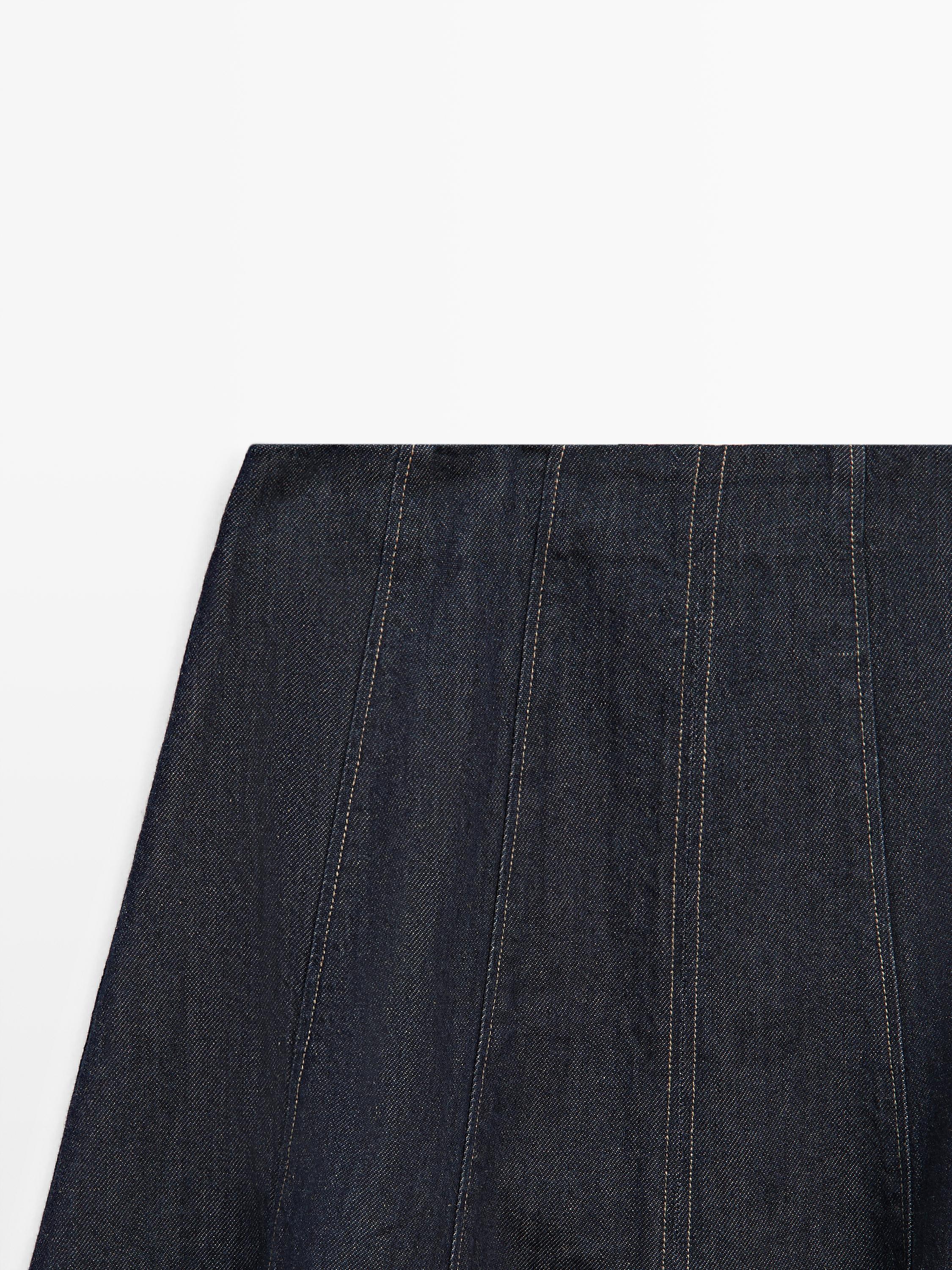 Denim godet midi skirt — DARK BLUE