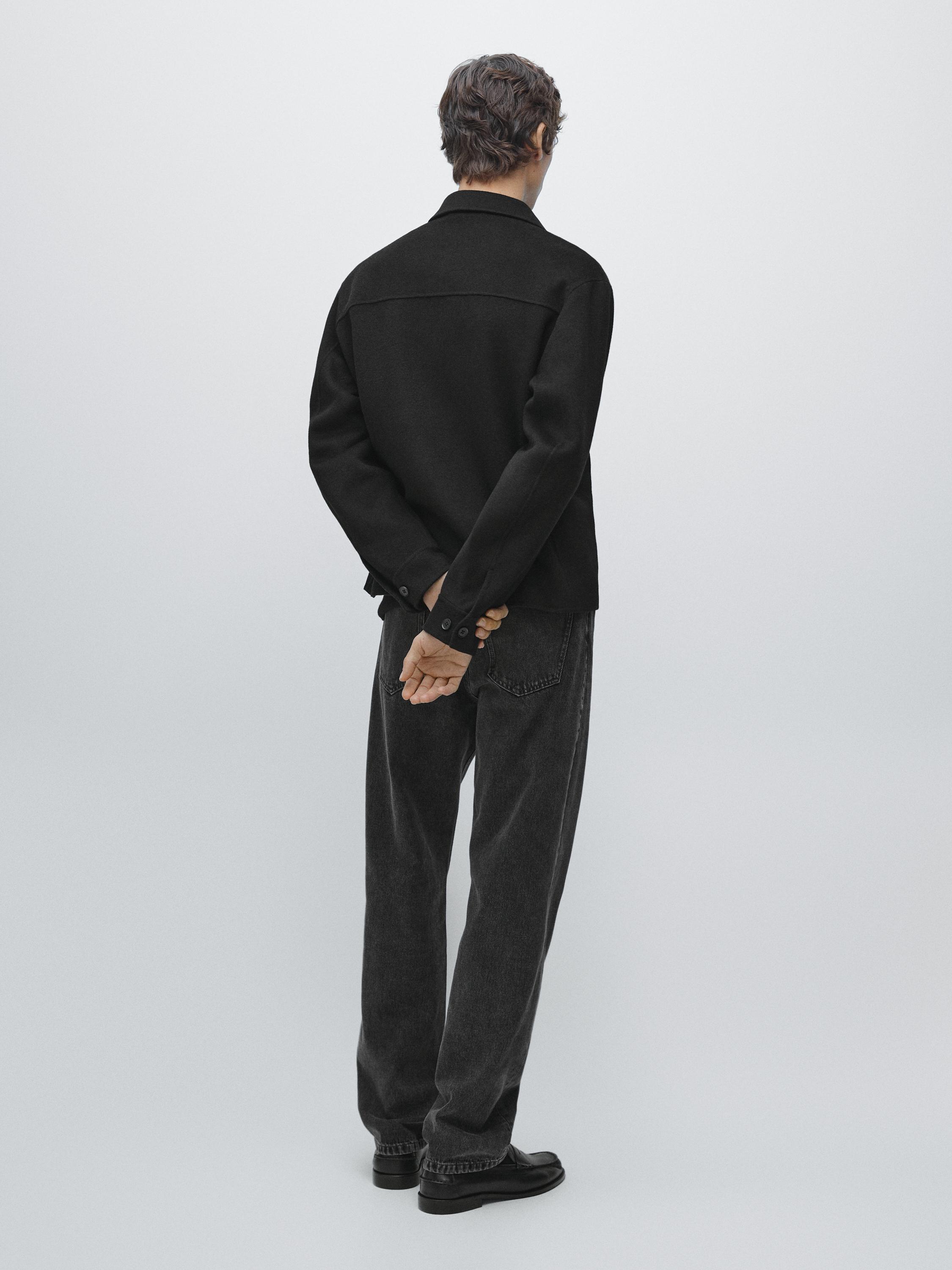 Short wool blend overshirt — BLACK