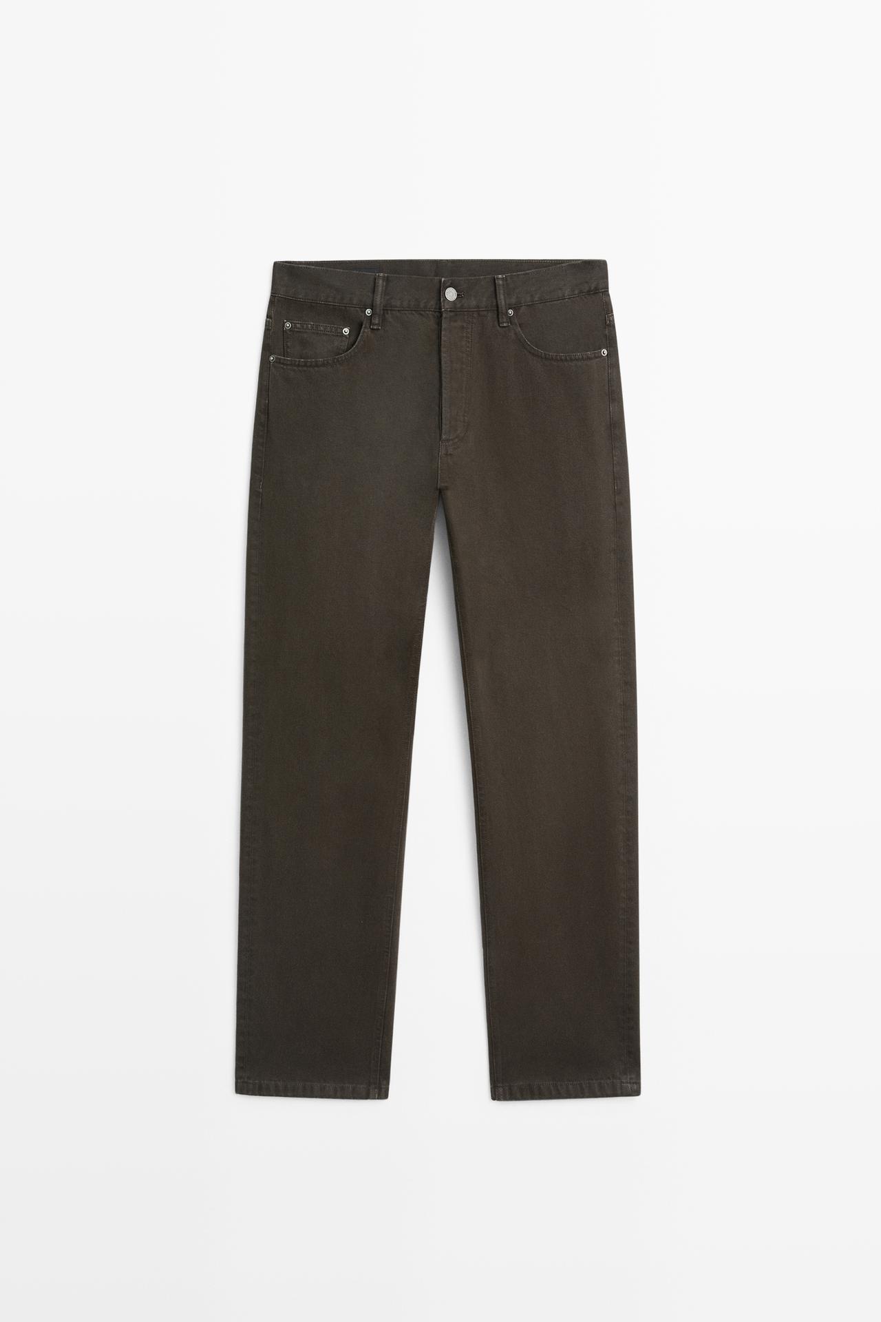Tapered fit denim-effect pants — Chocolate