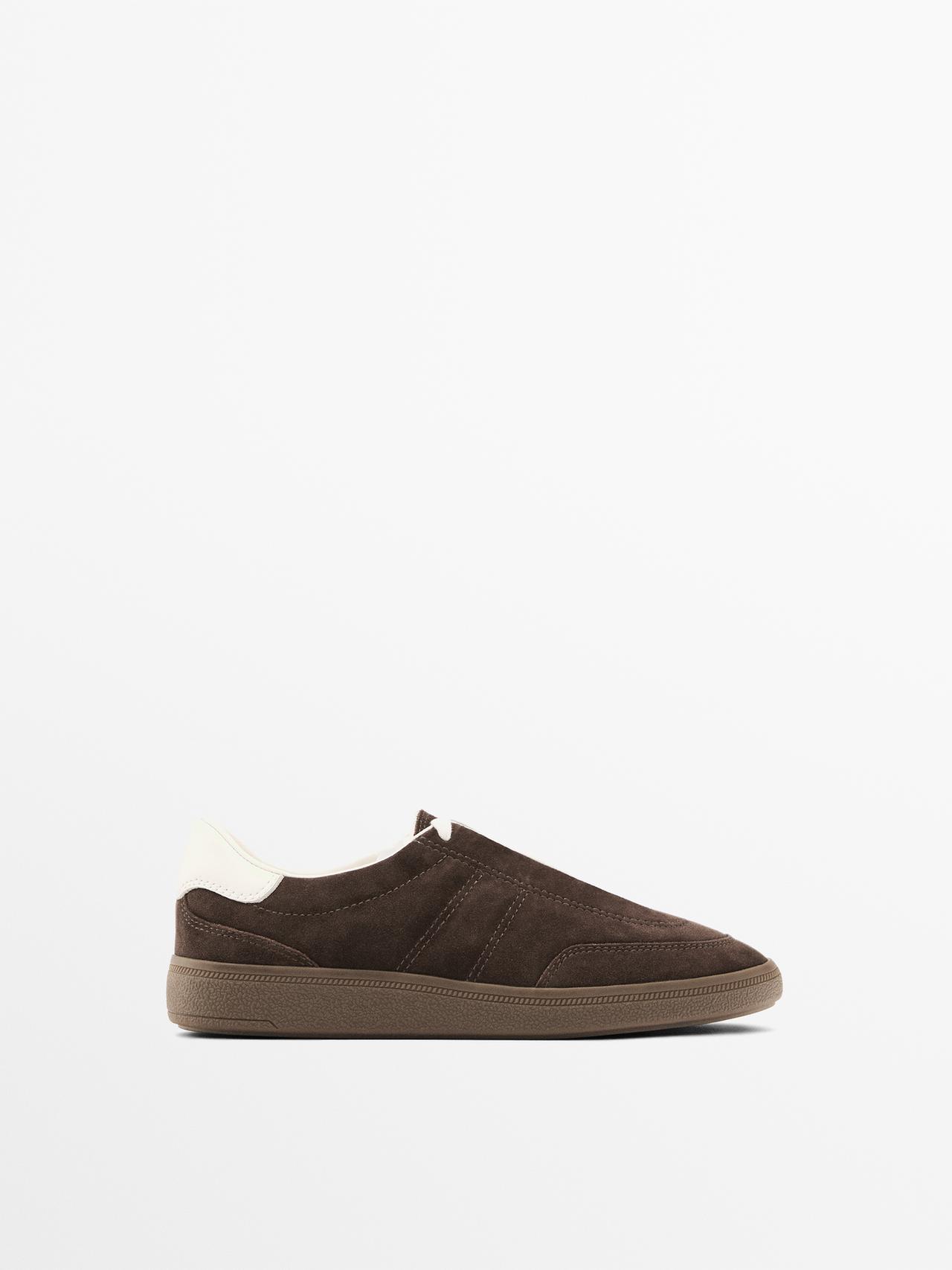 Massimo Dutti - Dame - Sneakers I Spaltlæder Med Pyntestikninger - Brun - 41
