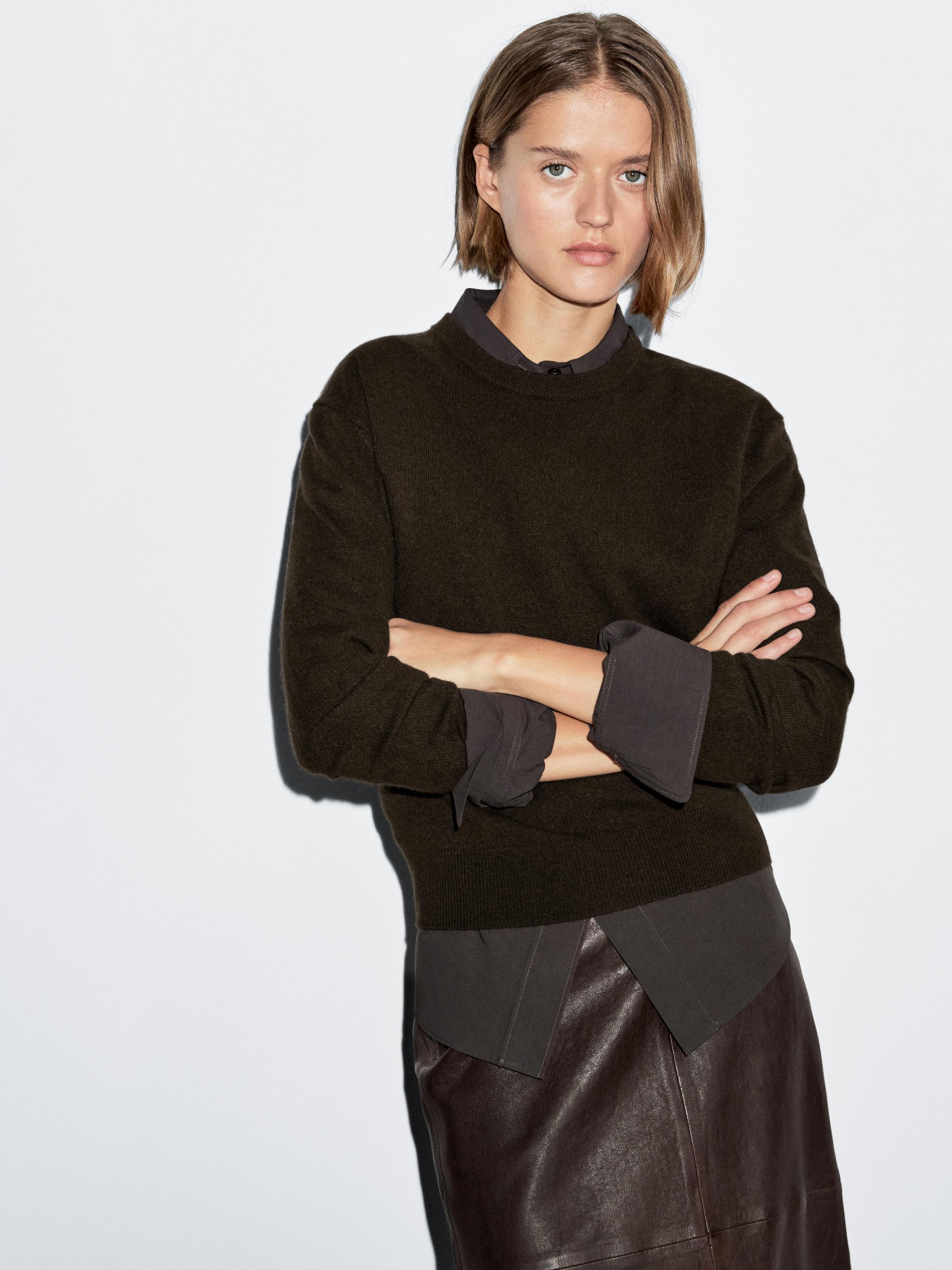 Wool blend crew neck knit sweater