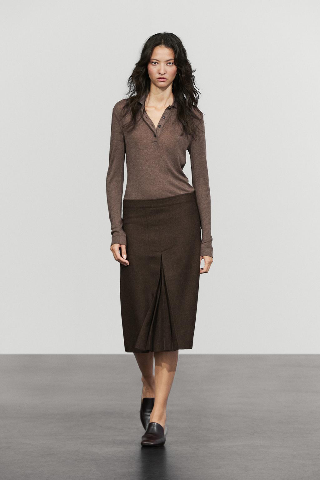 Massimo Dutti 100% yun midi yubka, yarıqlı detal