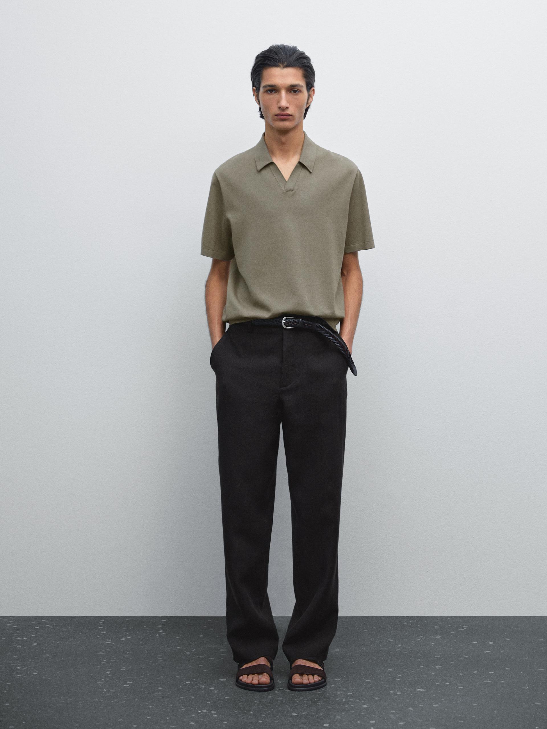 Polo In Maglia A Maniche Corte In Cotone - Caccia - M - Massimo Dutti - Maschile