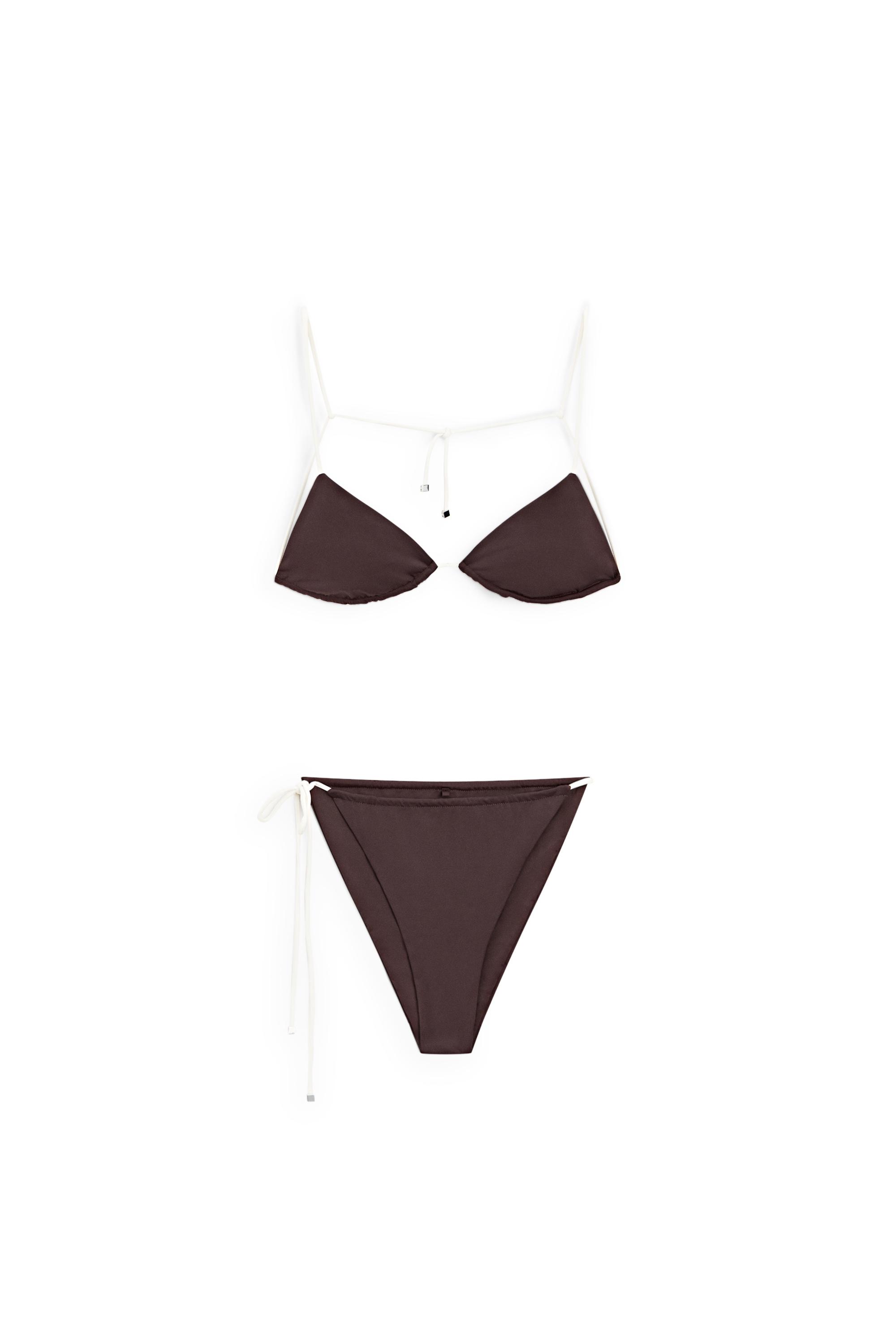 Contrast tie triangle bikini top — BROWN