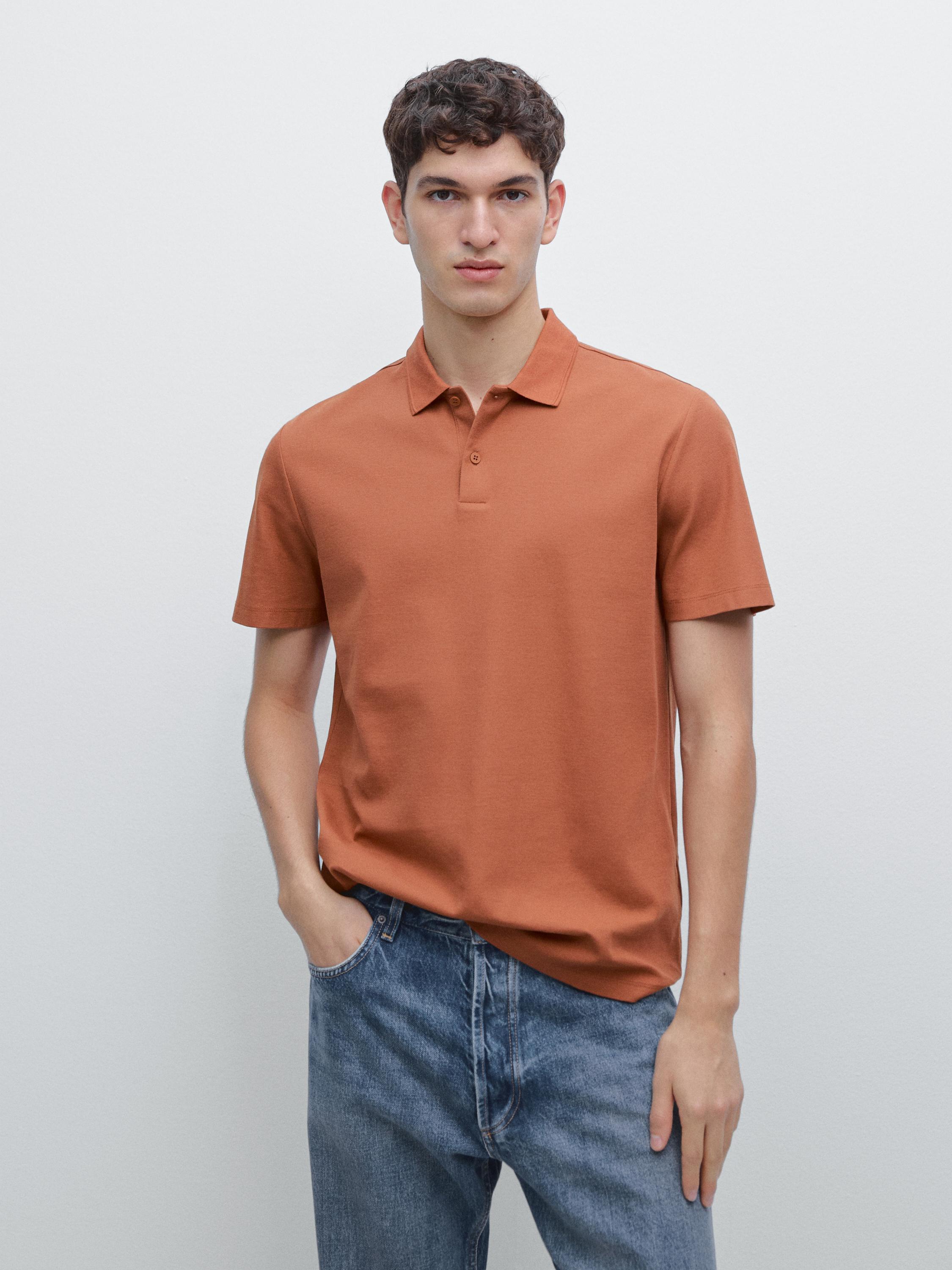 Textured cotton knit polo shirt