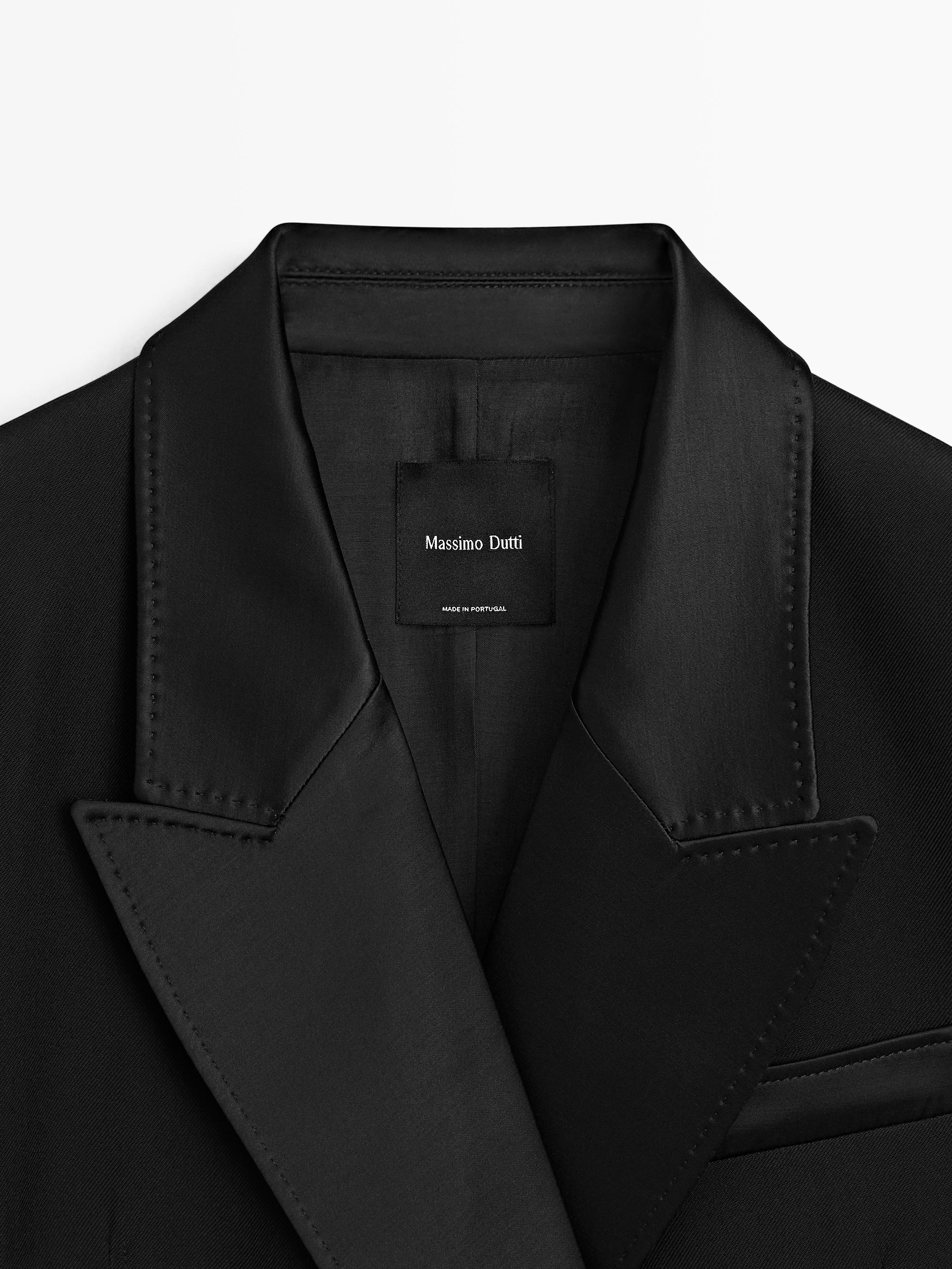 Blazer-style dress with satin detail — BLACK