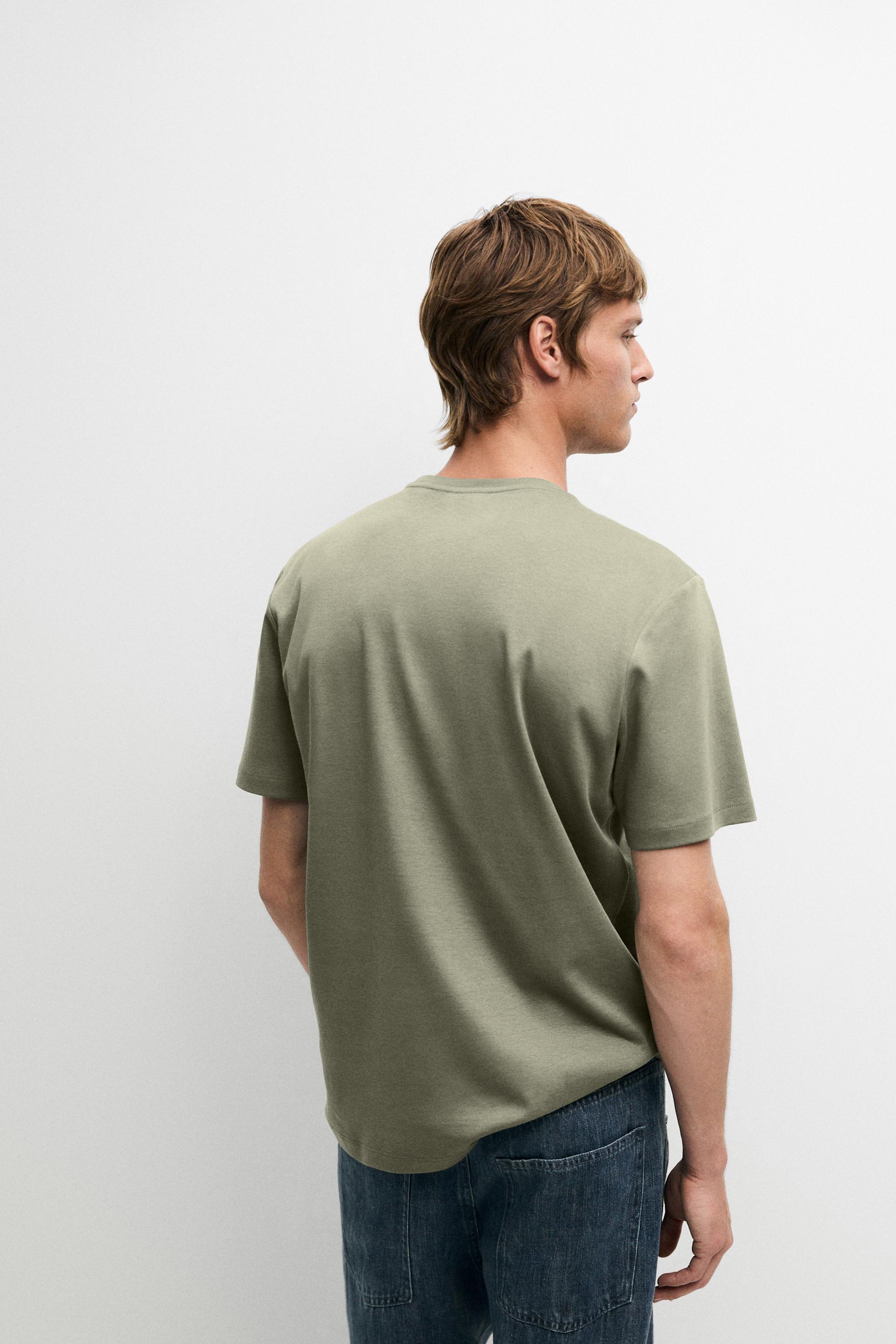 Cotton blend short sleeve T-shirt — MOSS GREEN