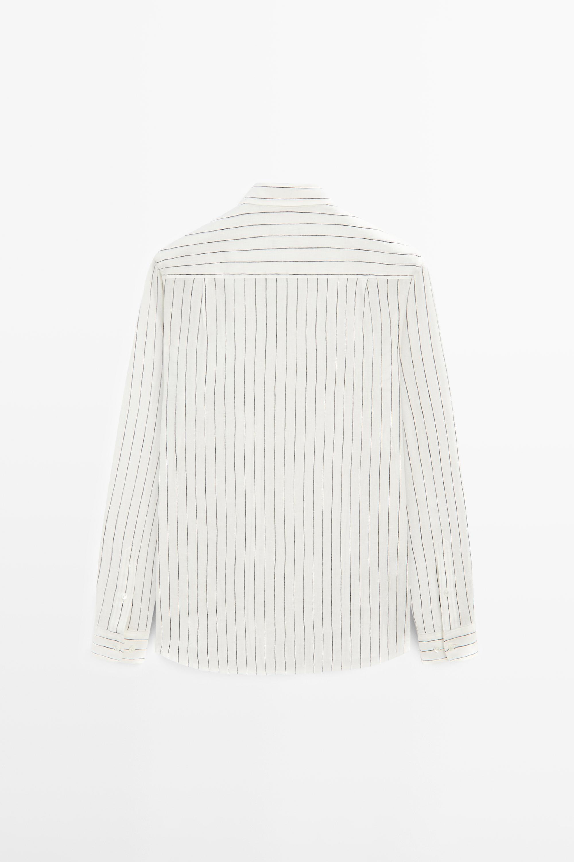 100% linen slim fit striped shirt — Off white