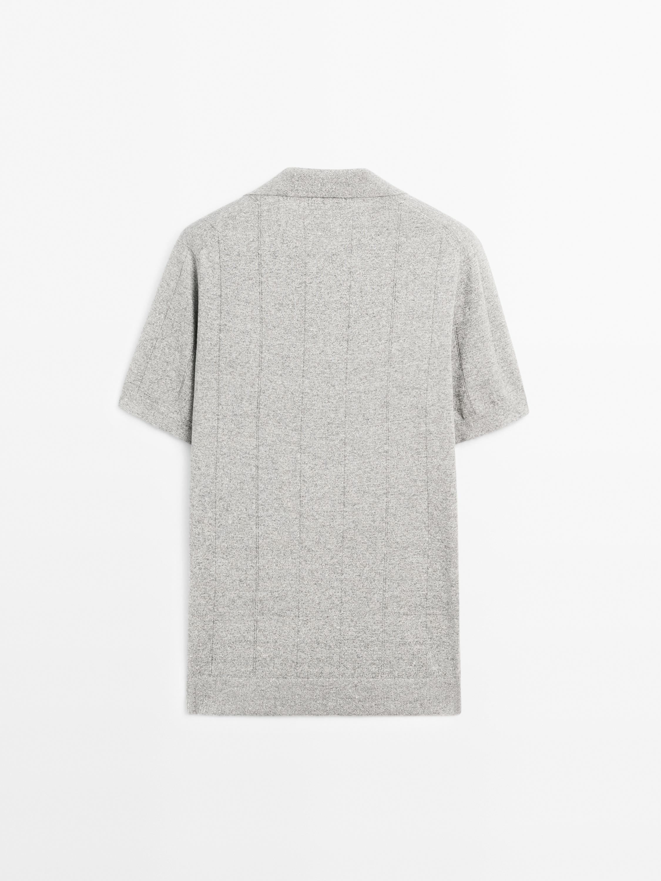 Striped knitted polo shirt with linen