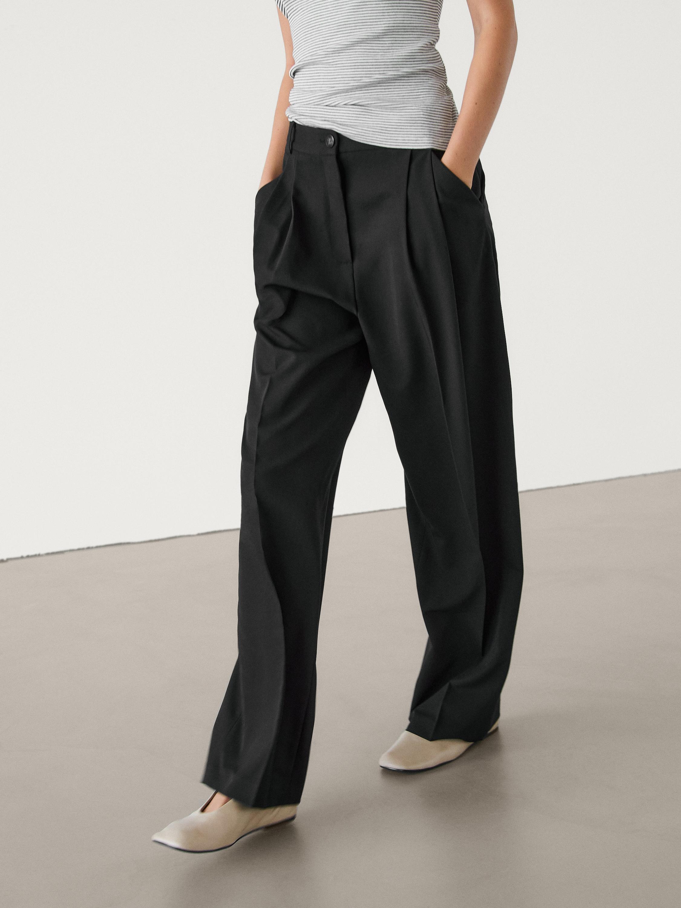 Straight-leg trousers with double darts · Black, Mole Brown · Dressy |  Massimo Dutti