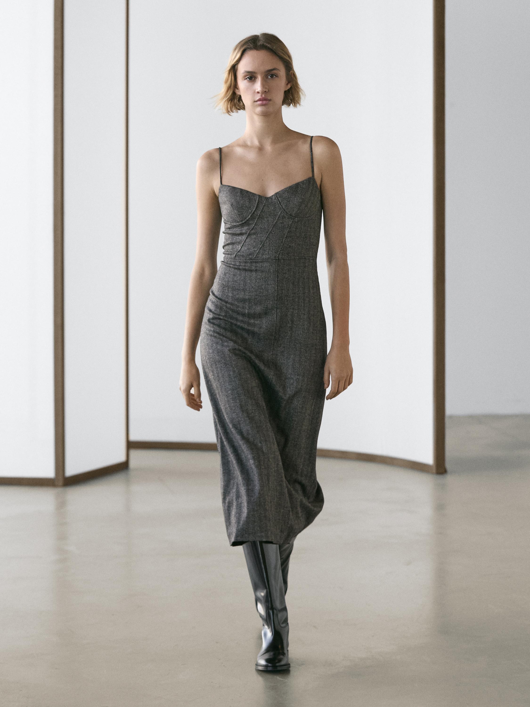 Strappy Midi Dress - Charcoal - 2 - Massimo Dutti - Women Strappy Midi Dress - Charcoal - 2 - Massimo Dutti - Women