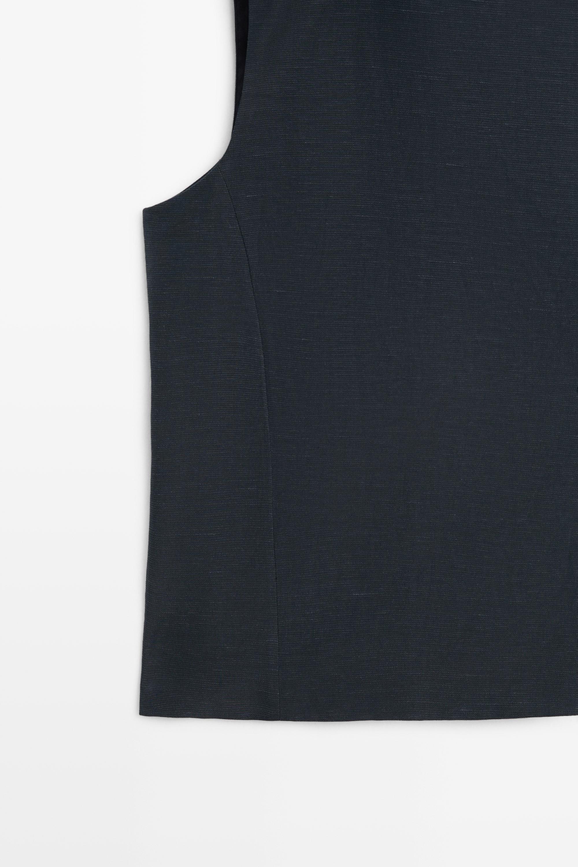 Linen blend asymmetric button-up vest — NAVY BLUE