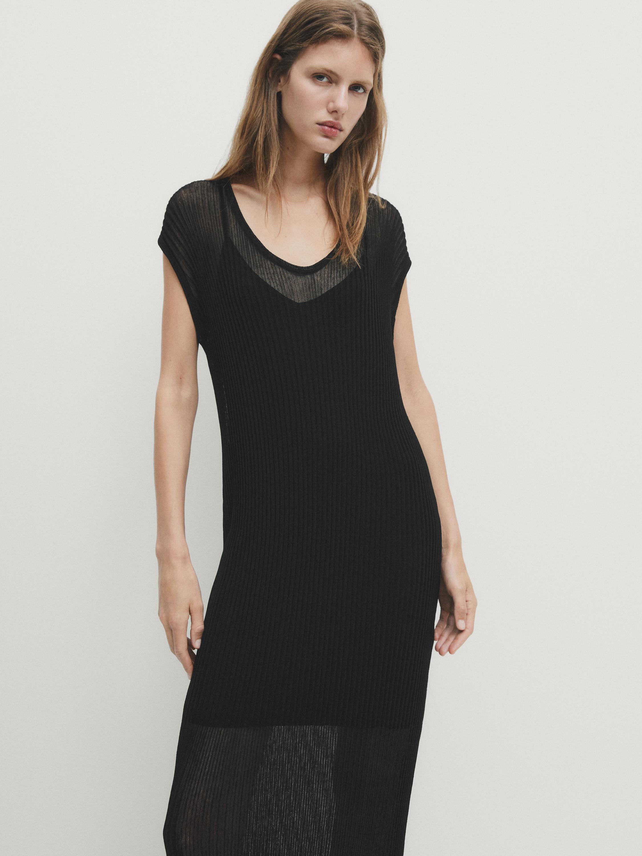 Short sleeve open knit midi dress