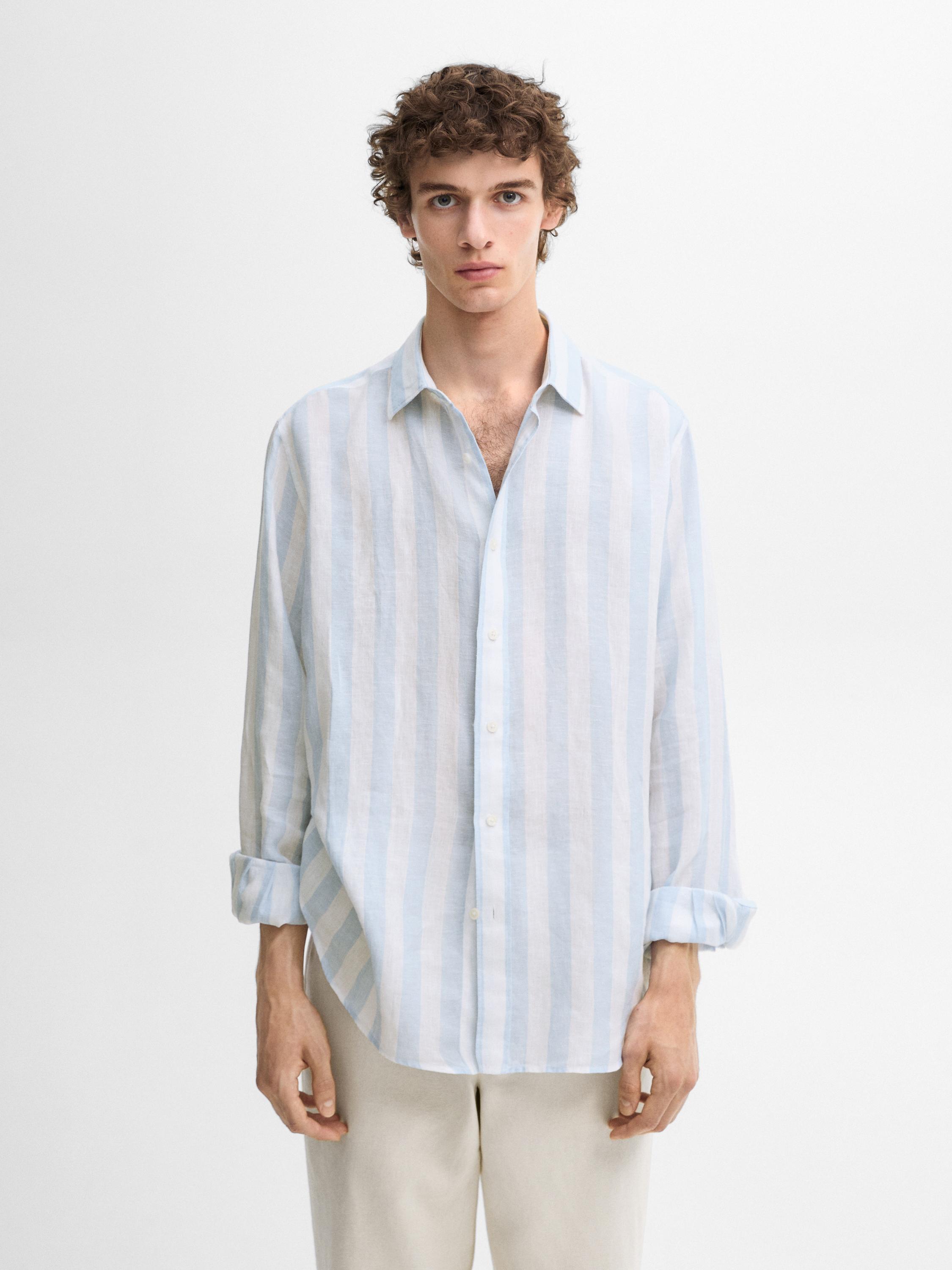 قميص مخطط ضيق كتان 100%