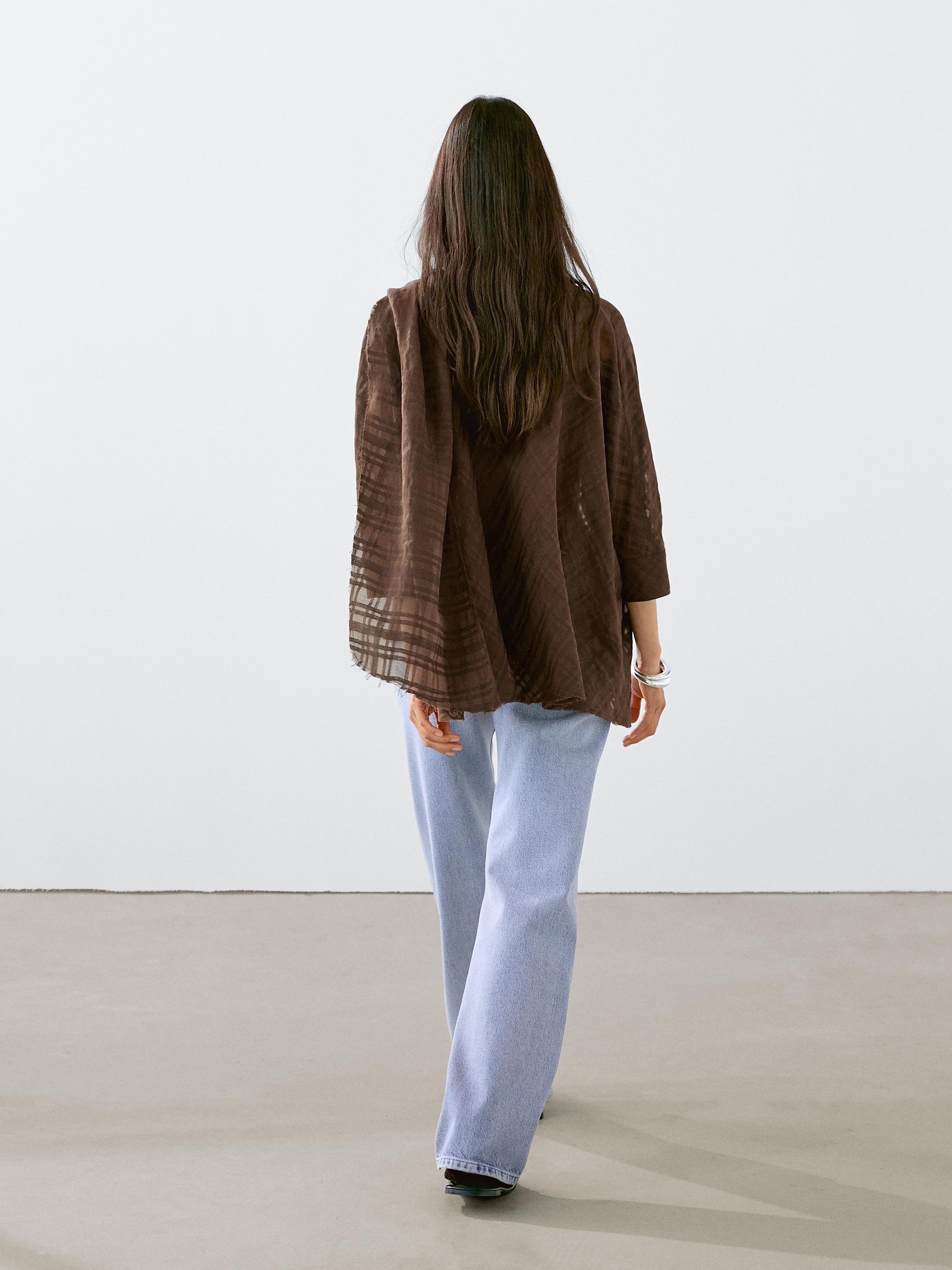 Check linen blend cape