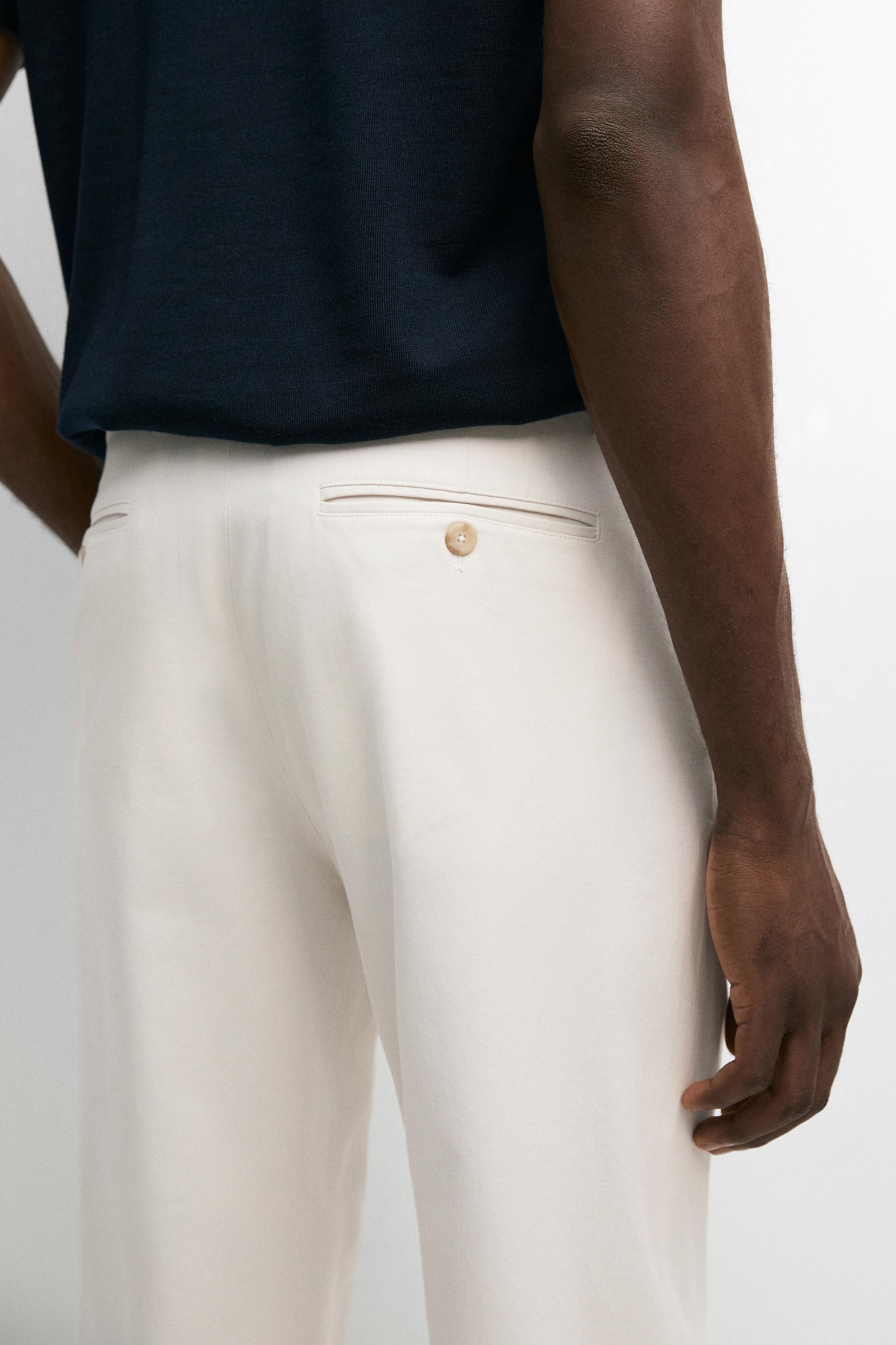 Cotton blend slim fit pants — BEIGE
