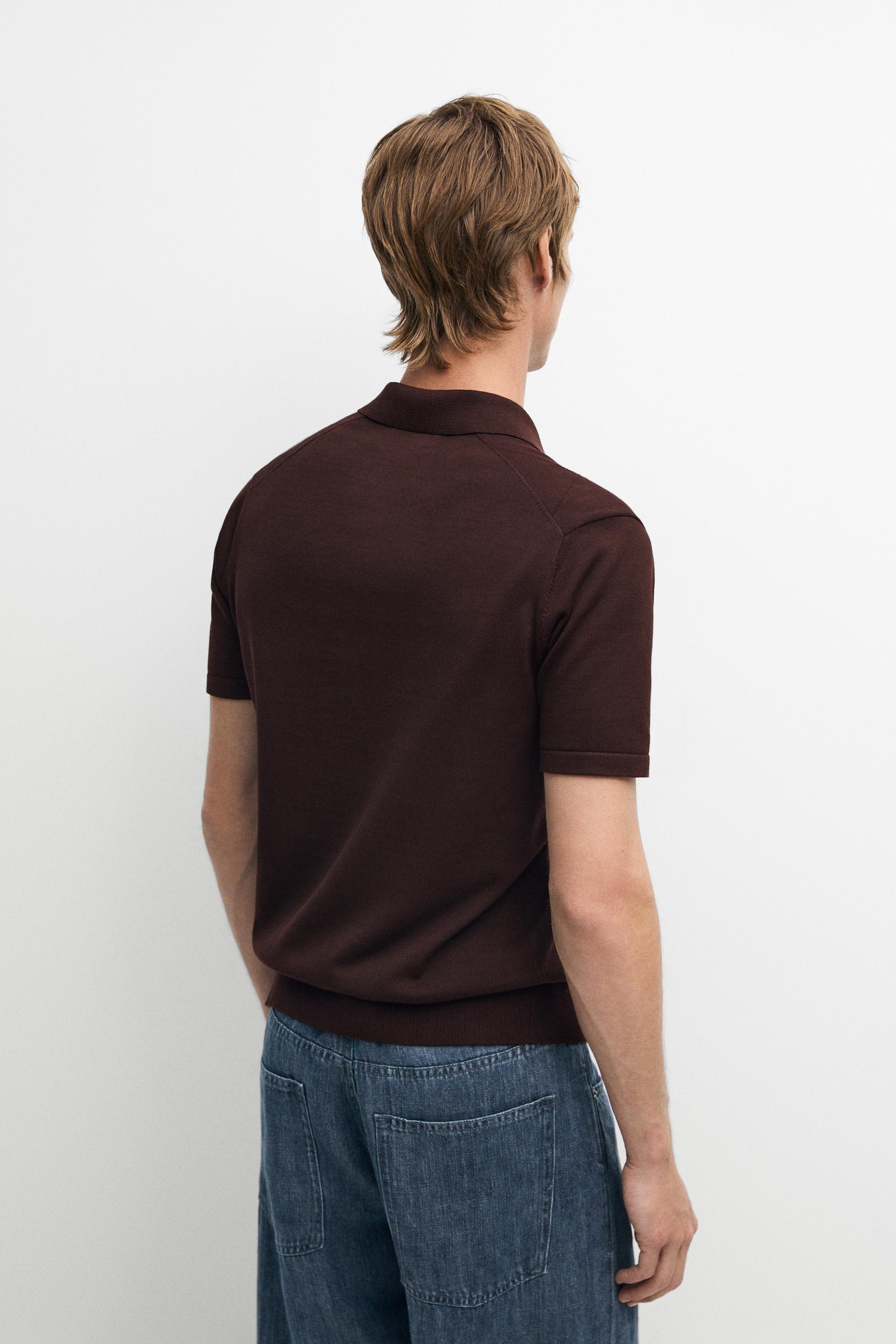 100% cotton intarsia knit polo shirt — BURGUNDY