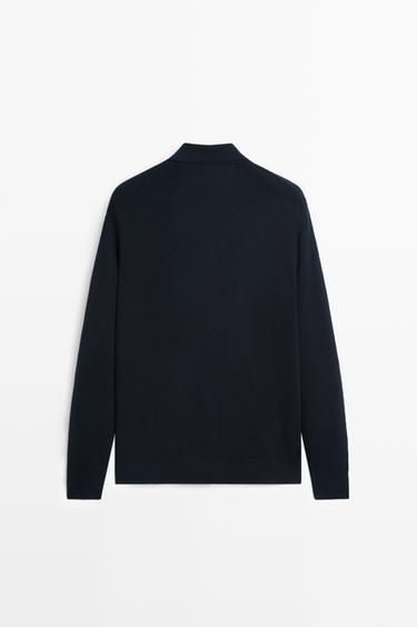 100% cotton polo collar knit cardigan — NAVY BLUE 6