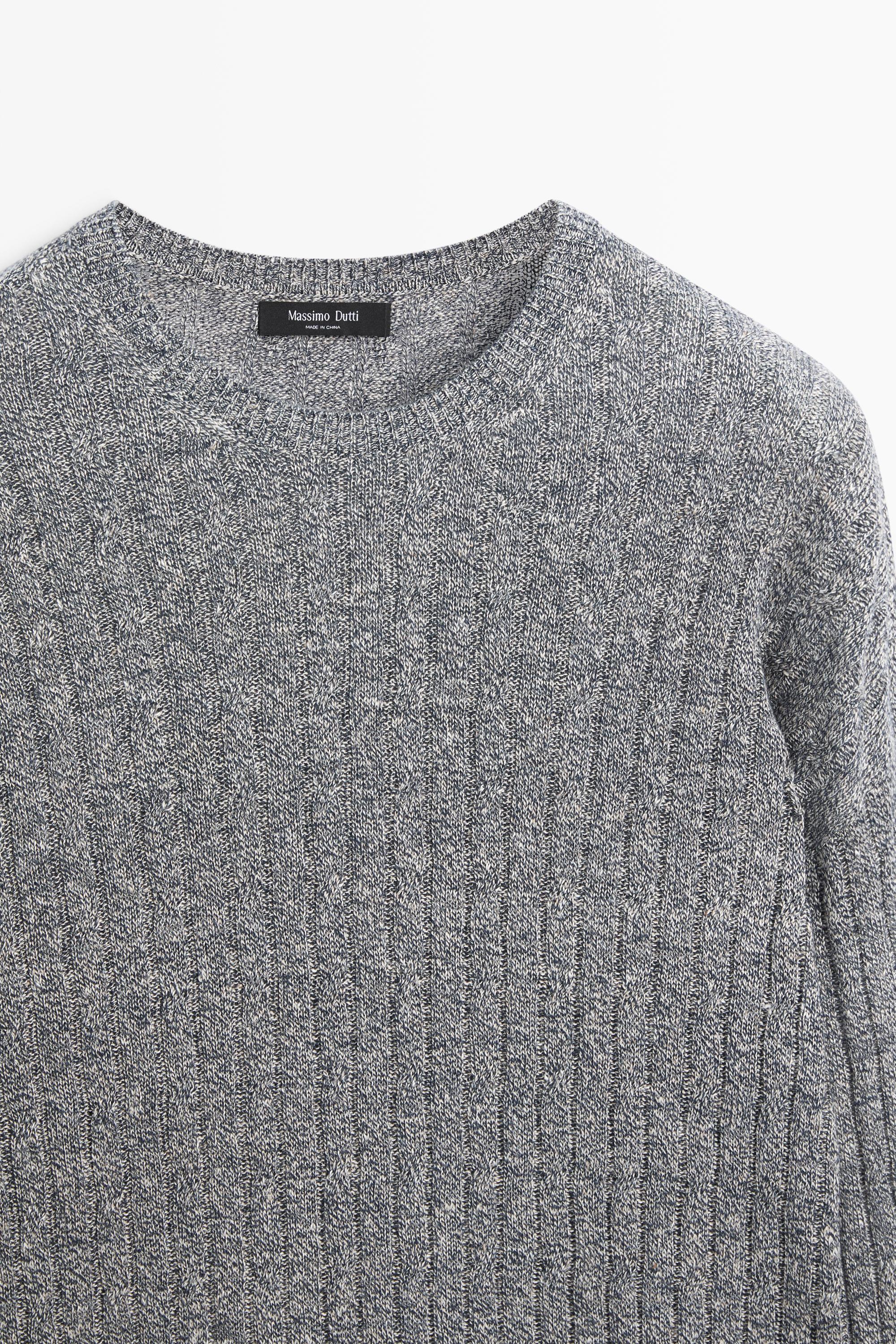 Linen cotton mouliné knit sweater — NAVY BLUE