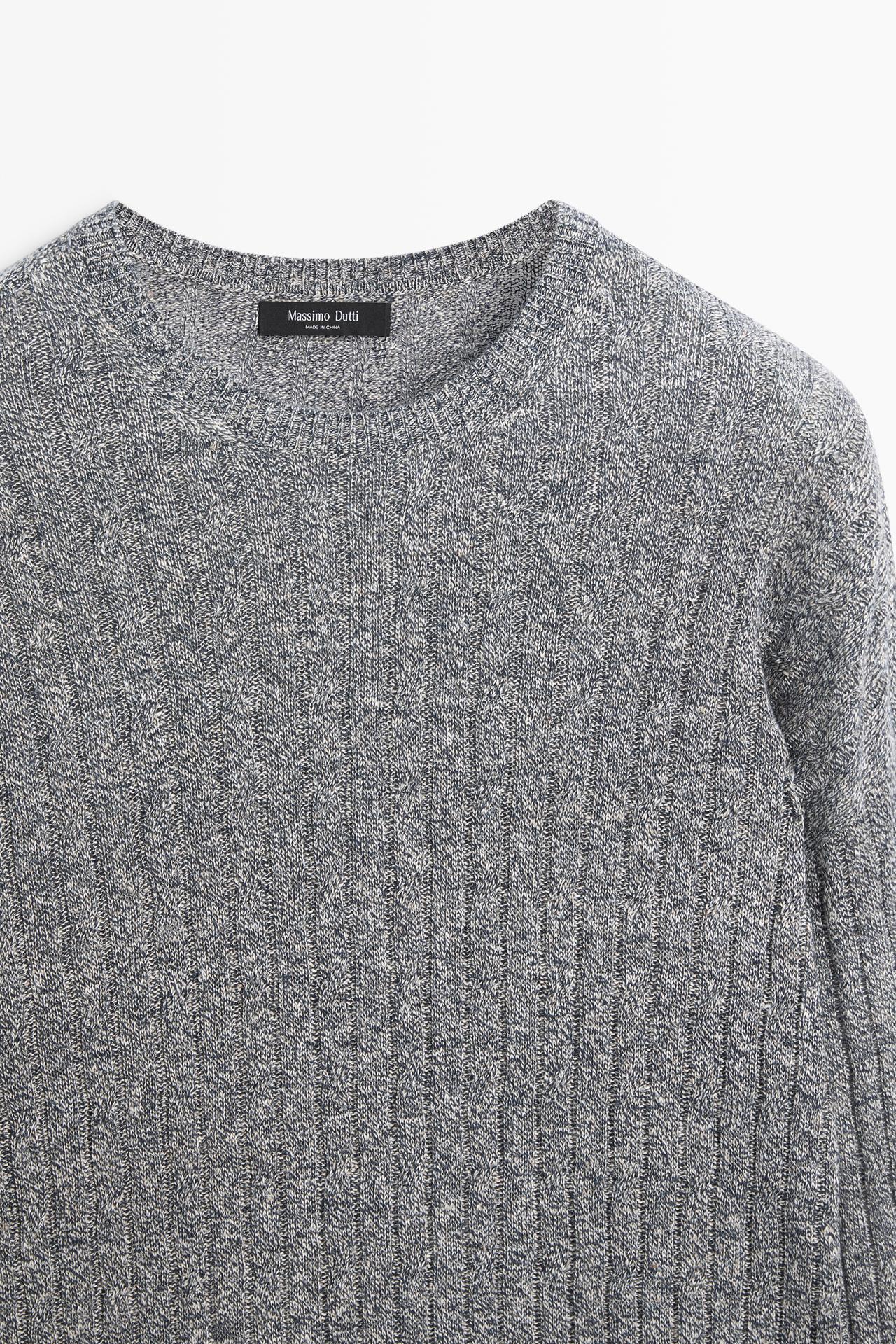 Linen cotton mouliné knit sweater — NAVY BLUE
