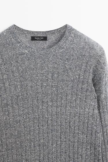 Linen cotton mouliné knit sweater — NAVY BLUE 4