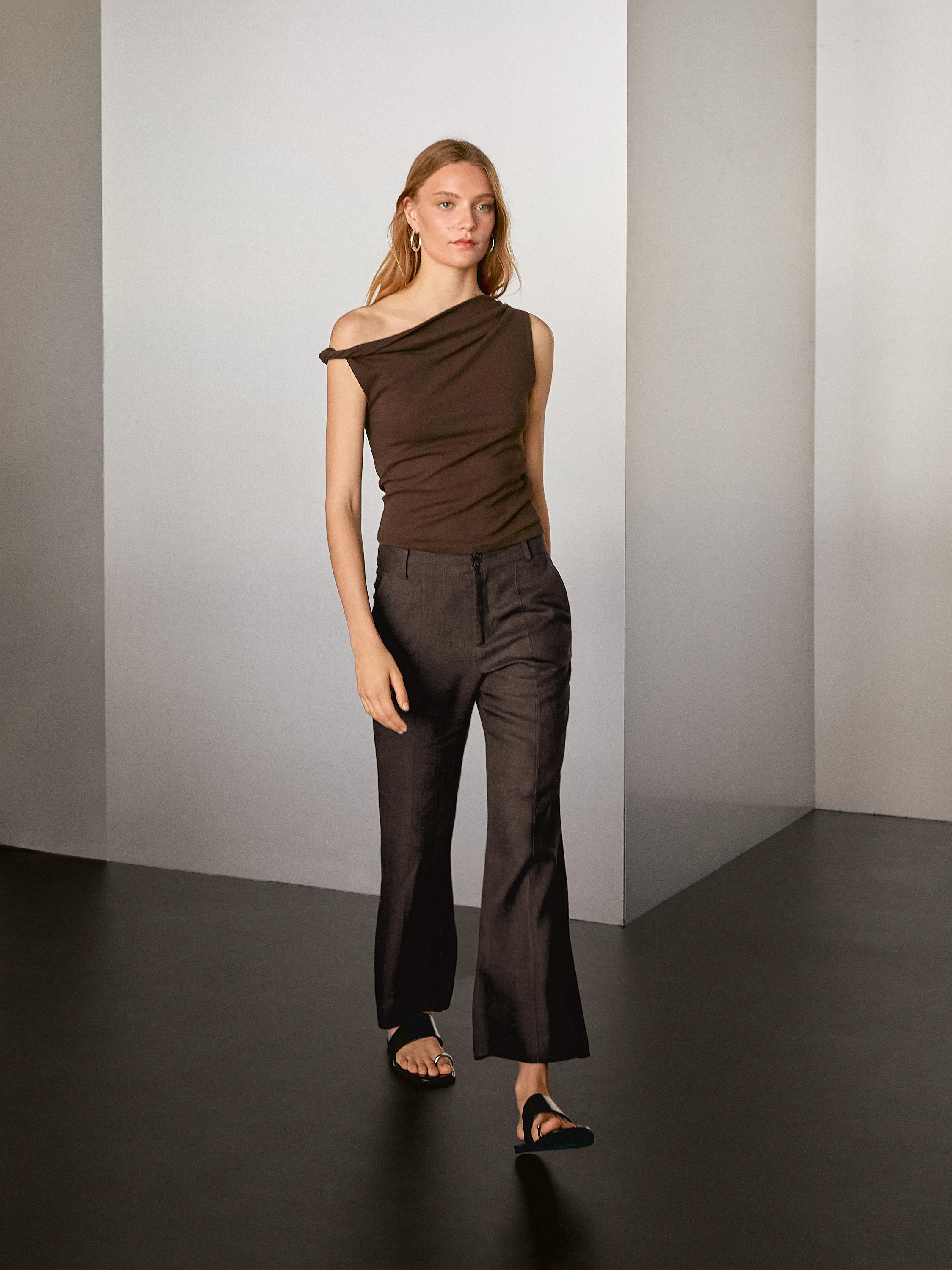 100% linen flare fit trousers