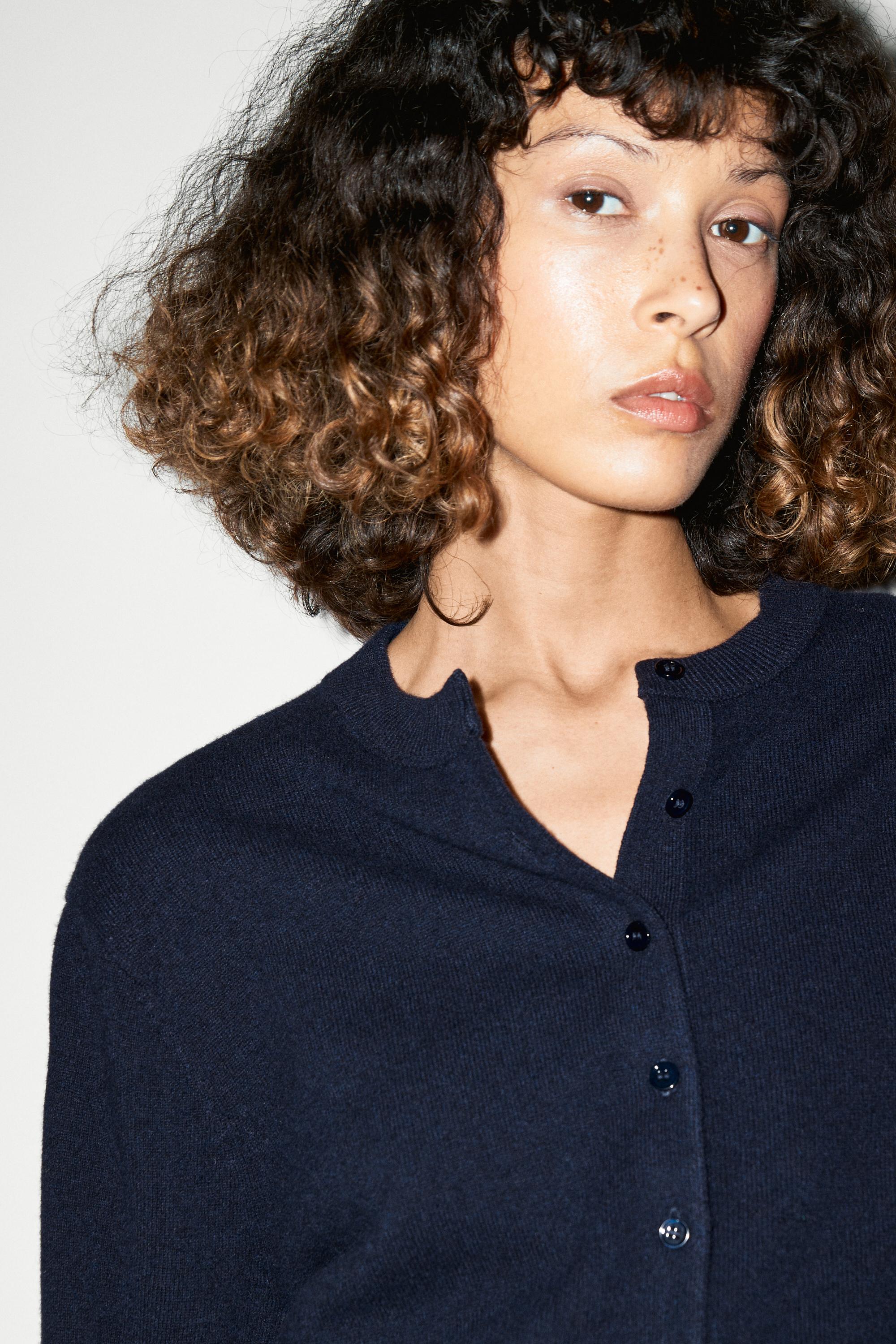 Knit cardigan with button detail — NAVY BLUE