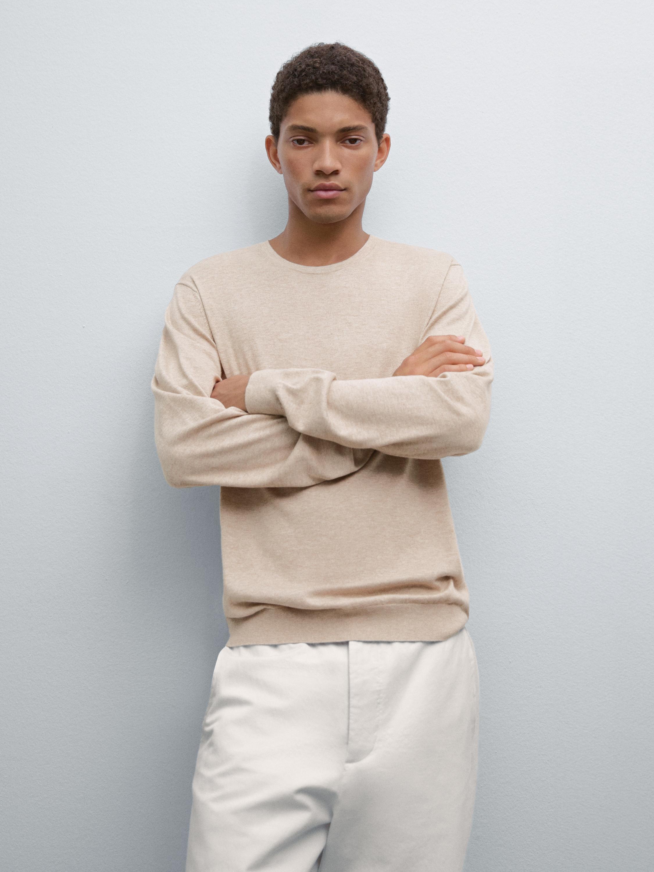 סוודר מסריג כותנה עם שרוולים ארוכים