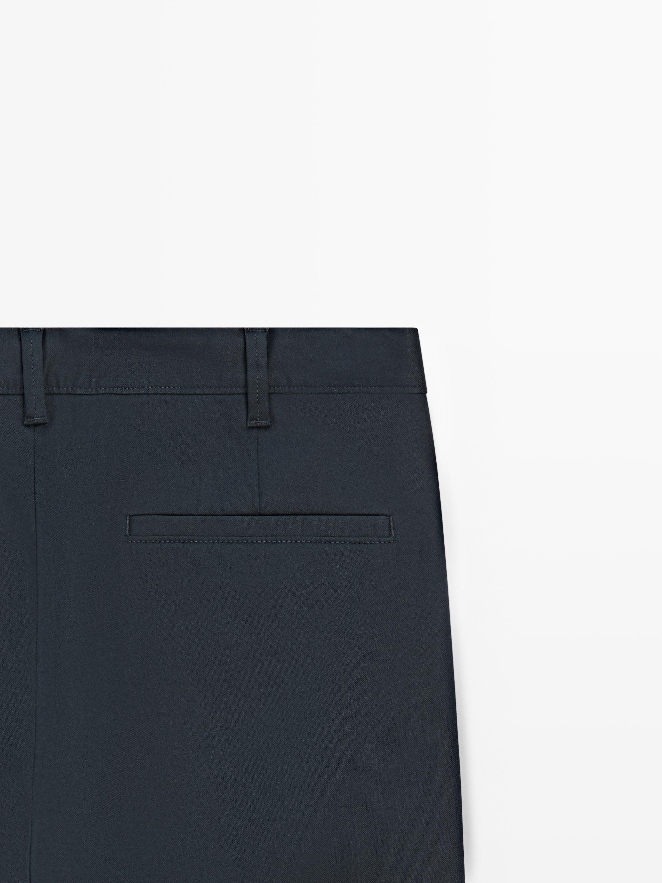 Cotton blend slim fit pants — NAVY BLUE