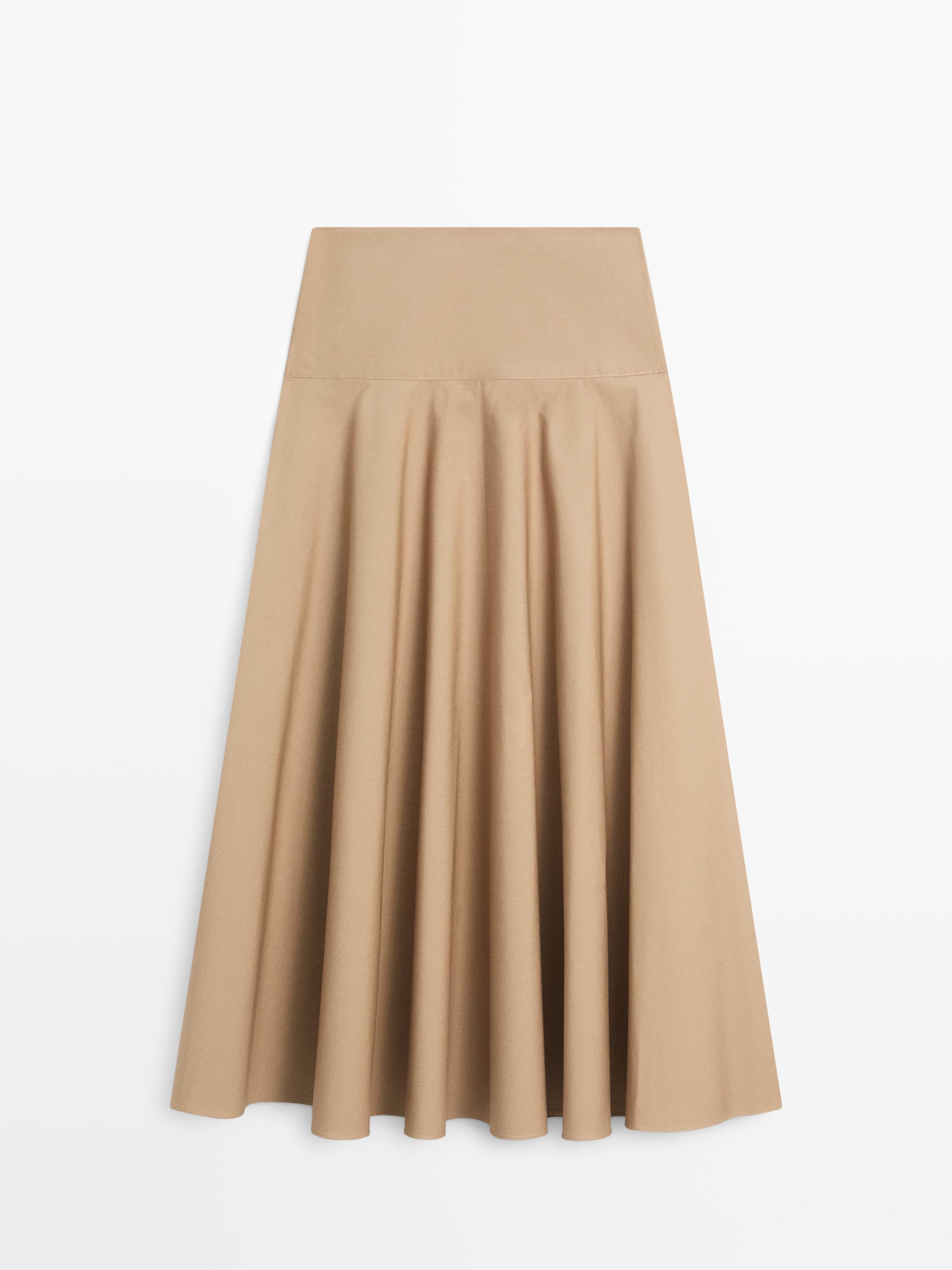 Flounce midi skirt with yoke detail — CAMEL