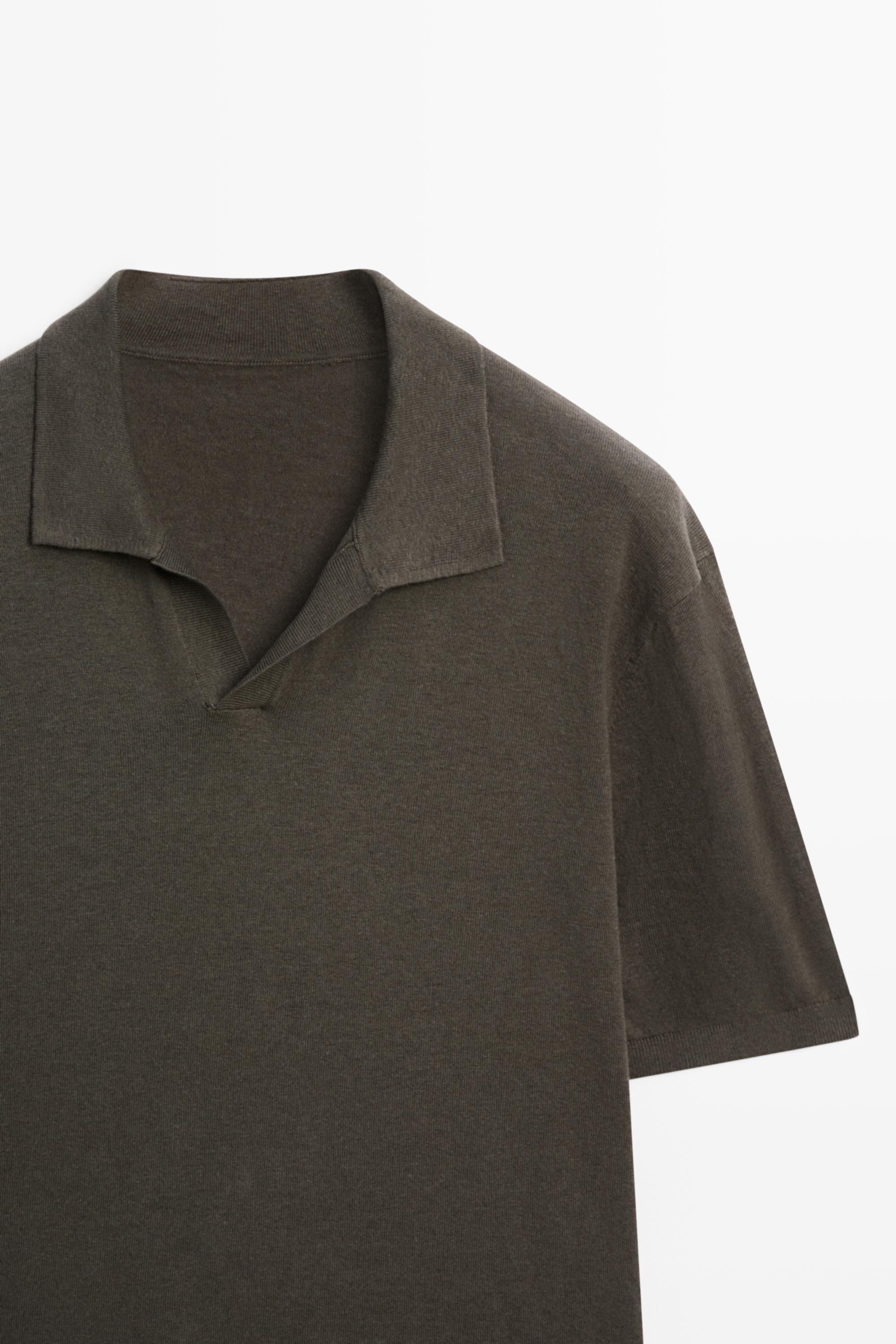 Cotton and linen knit polo sweater - LIMITED EDITION — DARK KHAKI