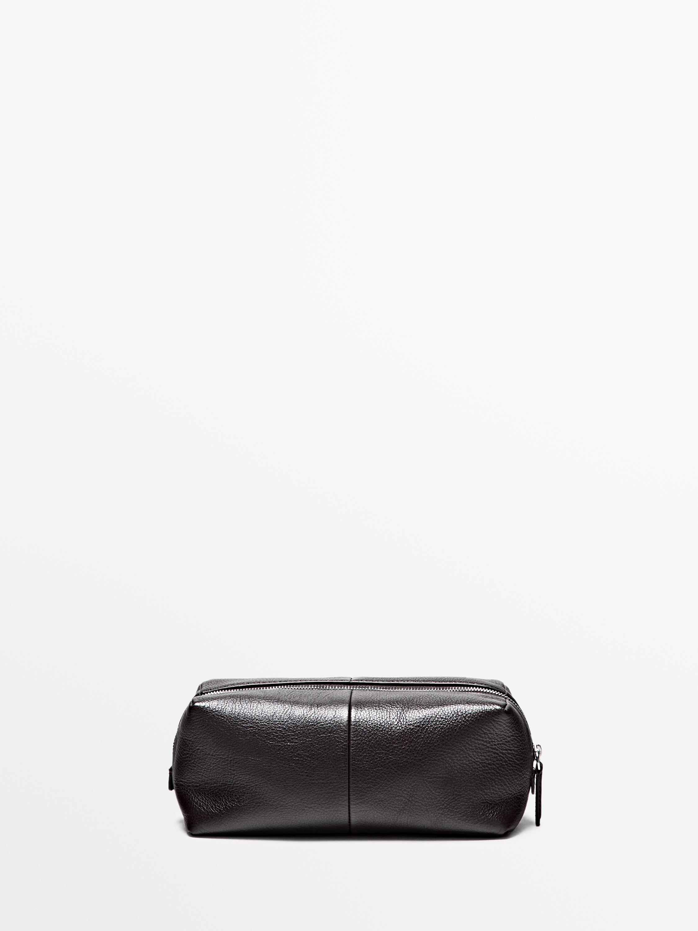 Nappa leather toiletry bag with zip — BROWN