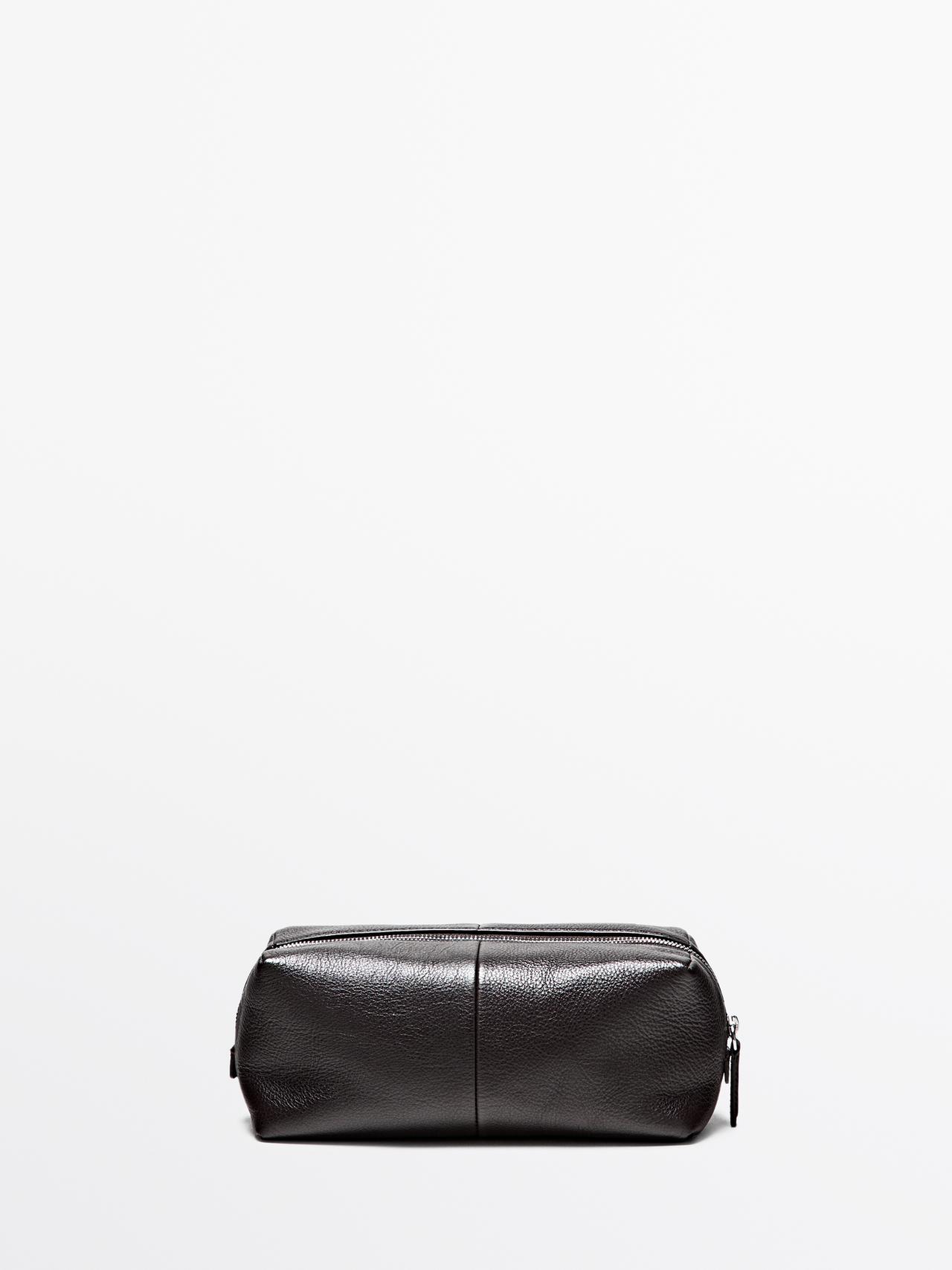 Trousse À Fermeture Éclair En Cuir Nappa - Marron - 01 - Massimo Dutti - Homme