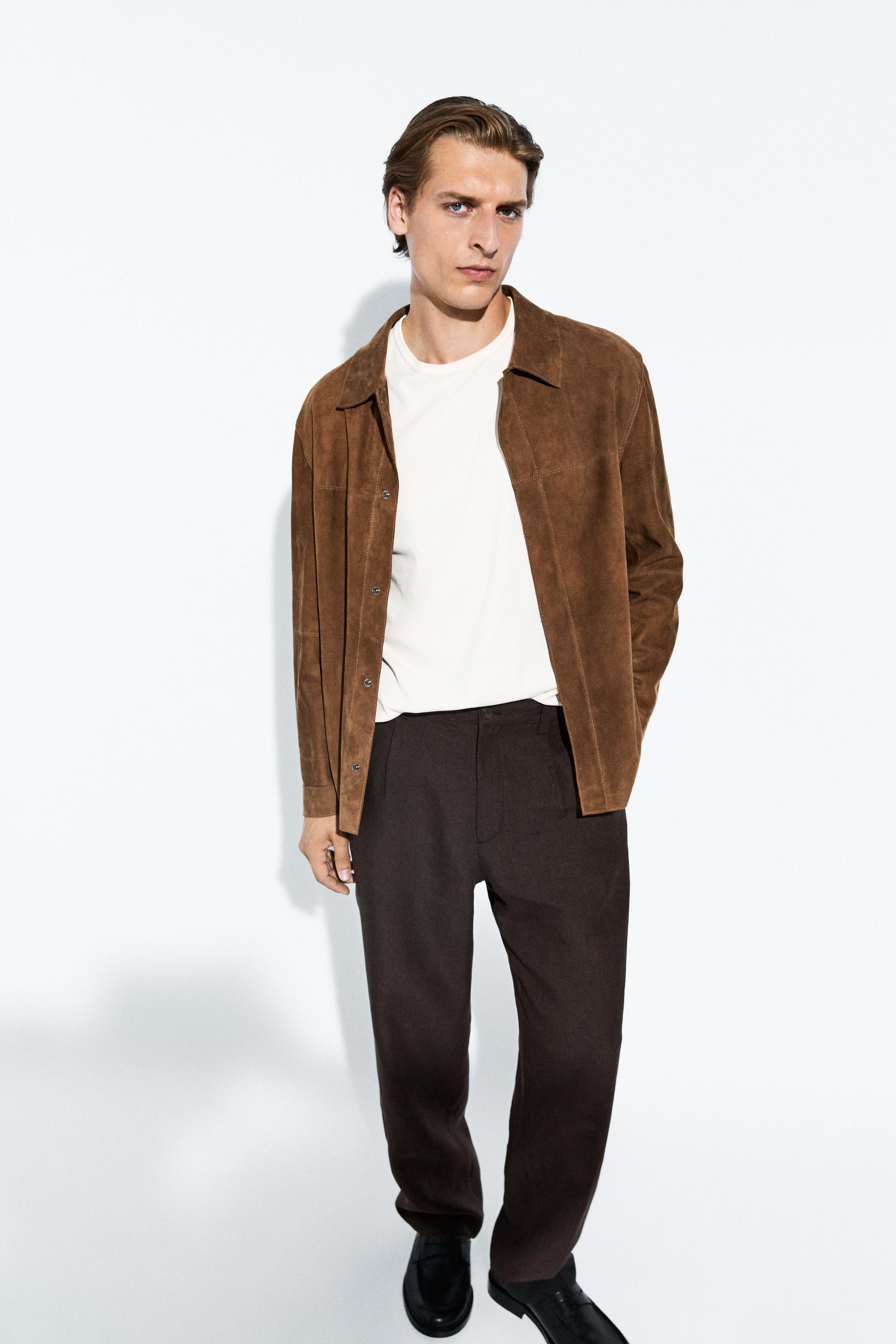100% linen houndstooth pants — BROWN