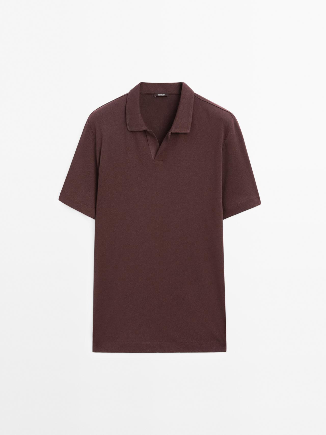 Massimo Dutti - Herre - Kortærmet Poloshirt I Hørblanding - Granatrød - L