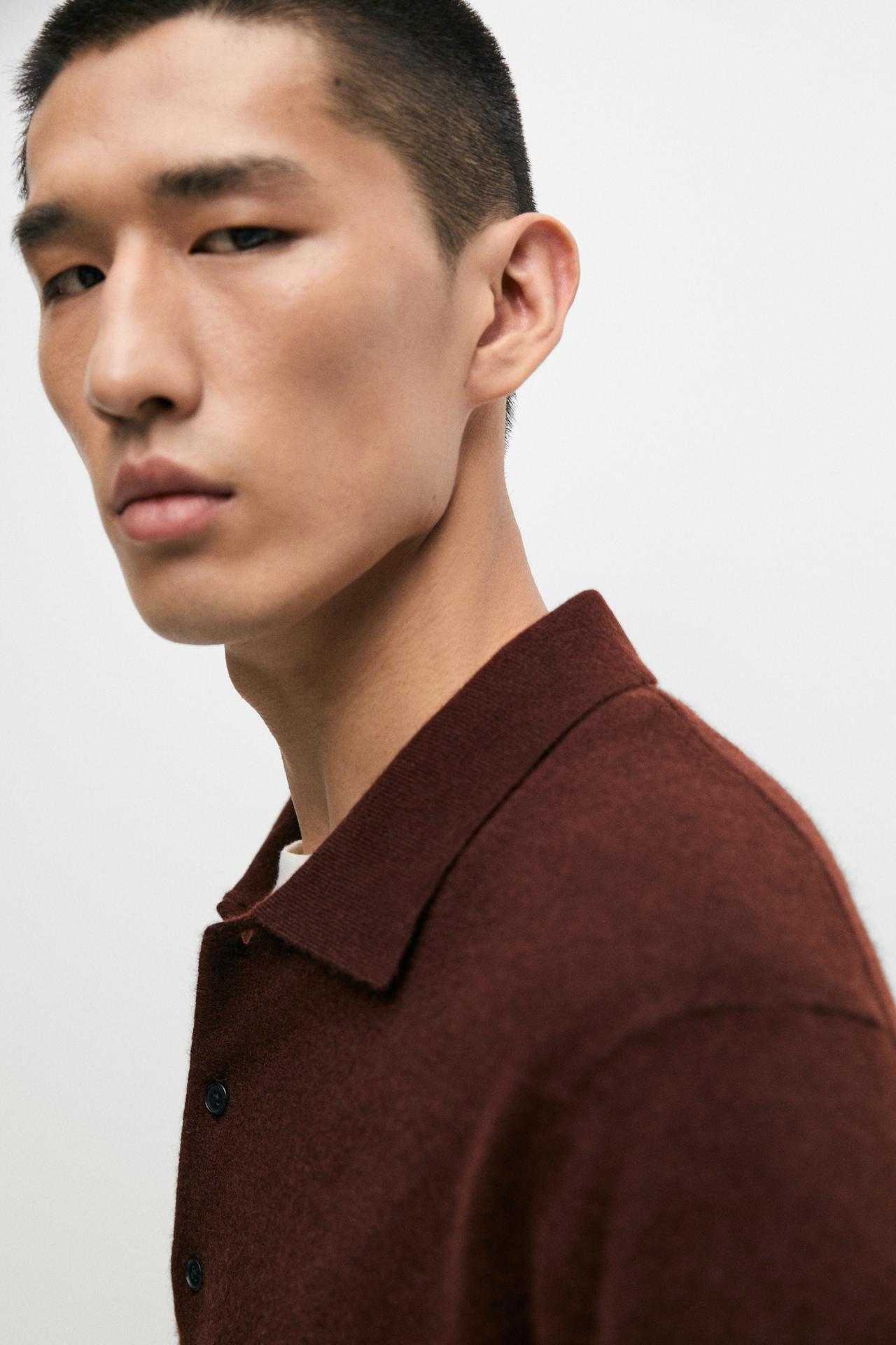 100% cashmere knit polo sweater — BRANDY