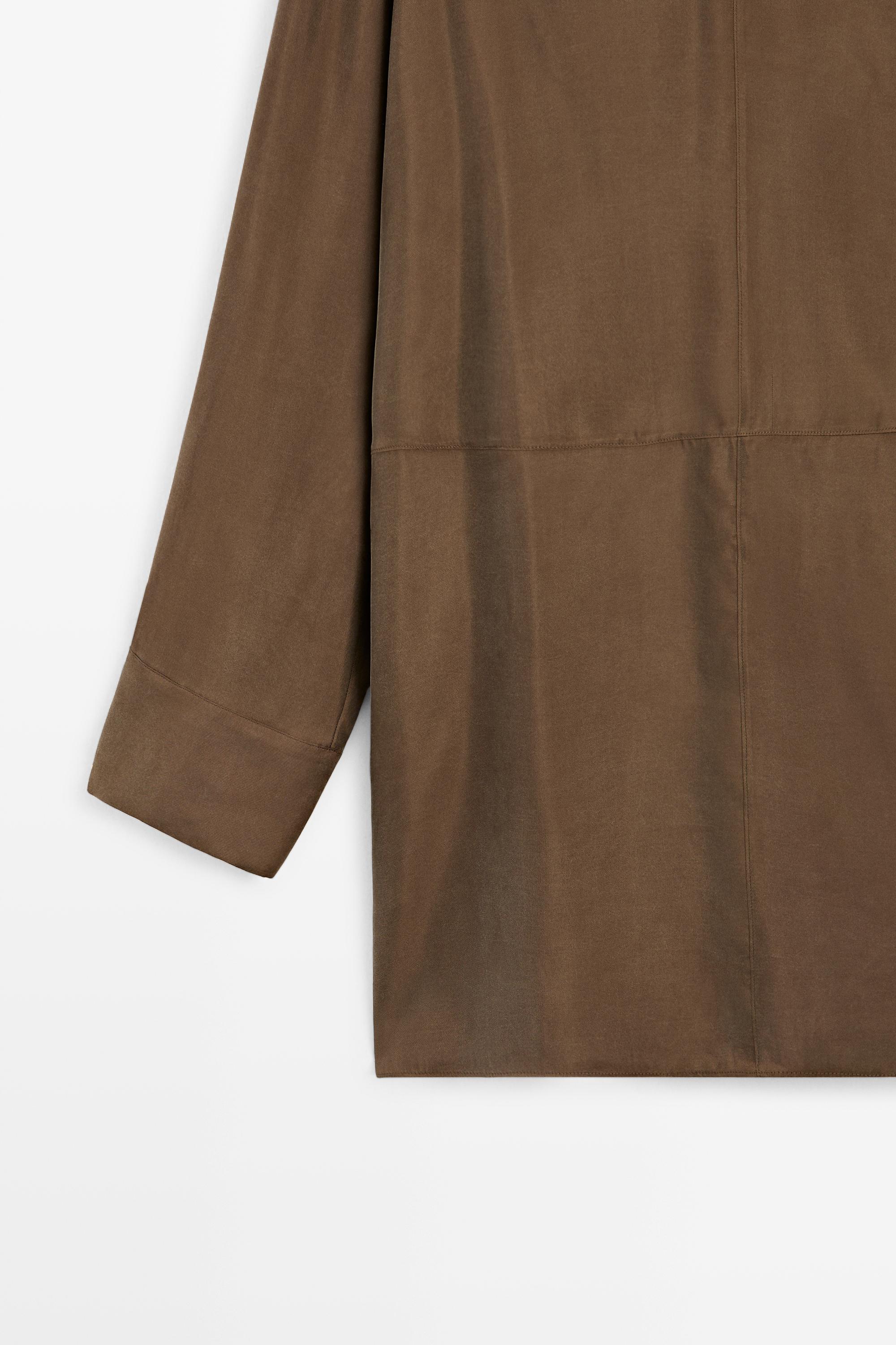 Flowing short dress with asymmetric neck — BROWN