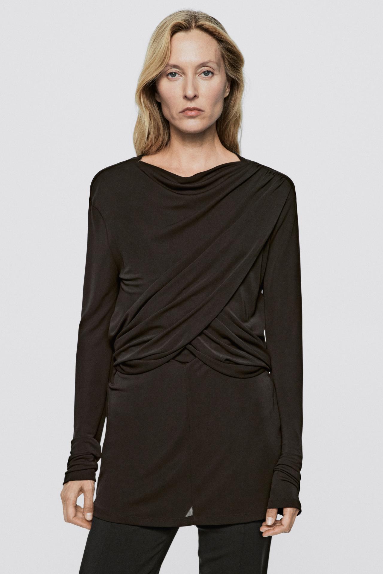 Draped long sleeve top - LIMITED EDITION — BROWN