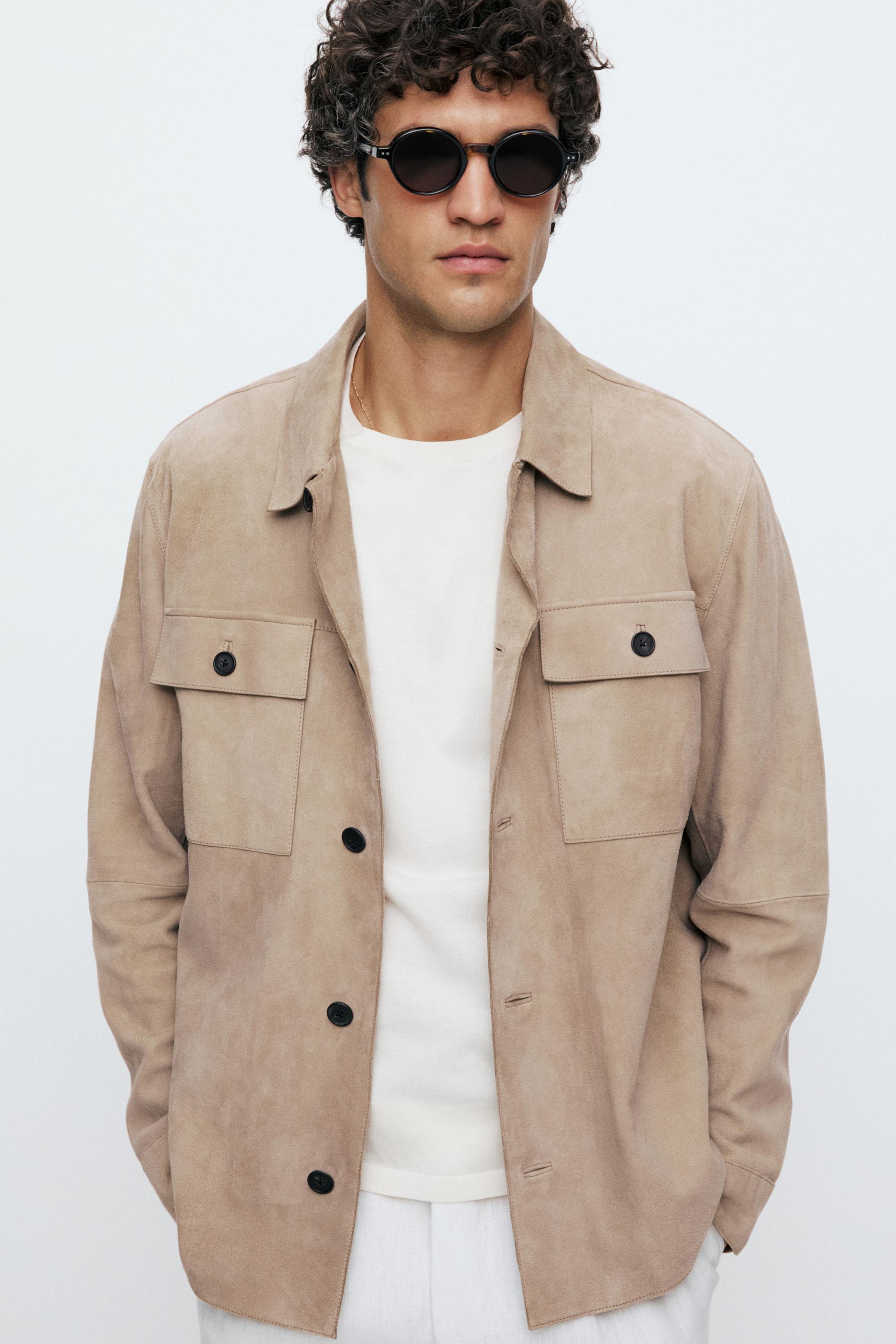 Suede leather overshirt — BEIGE