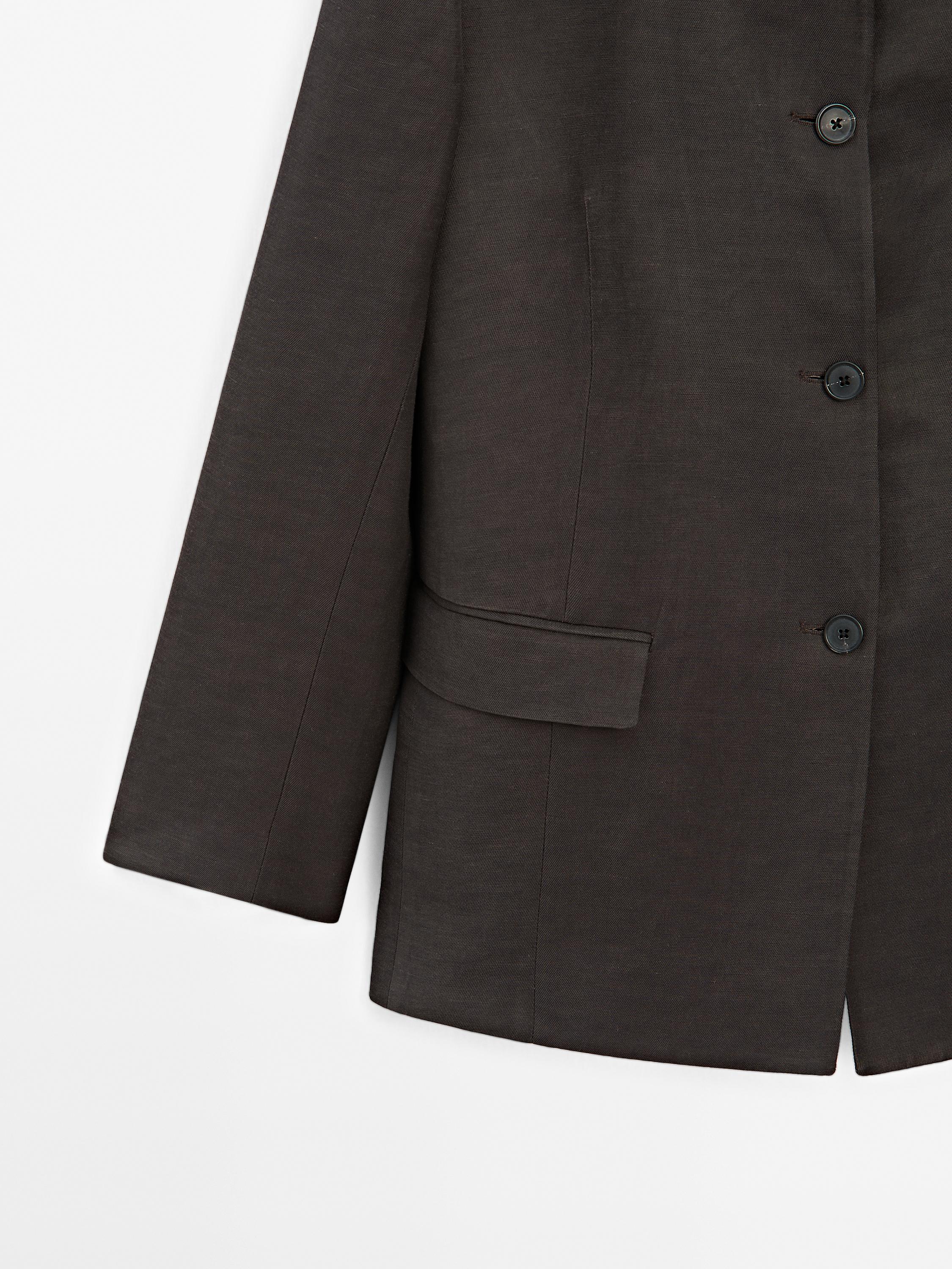 Linen blend high neck blazer
