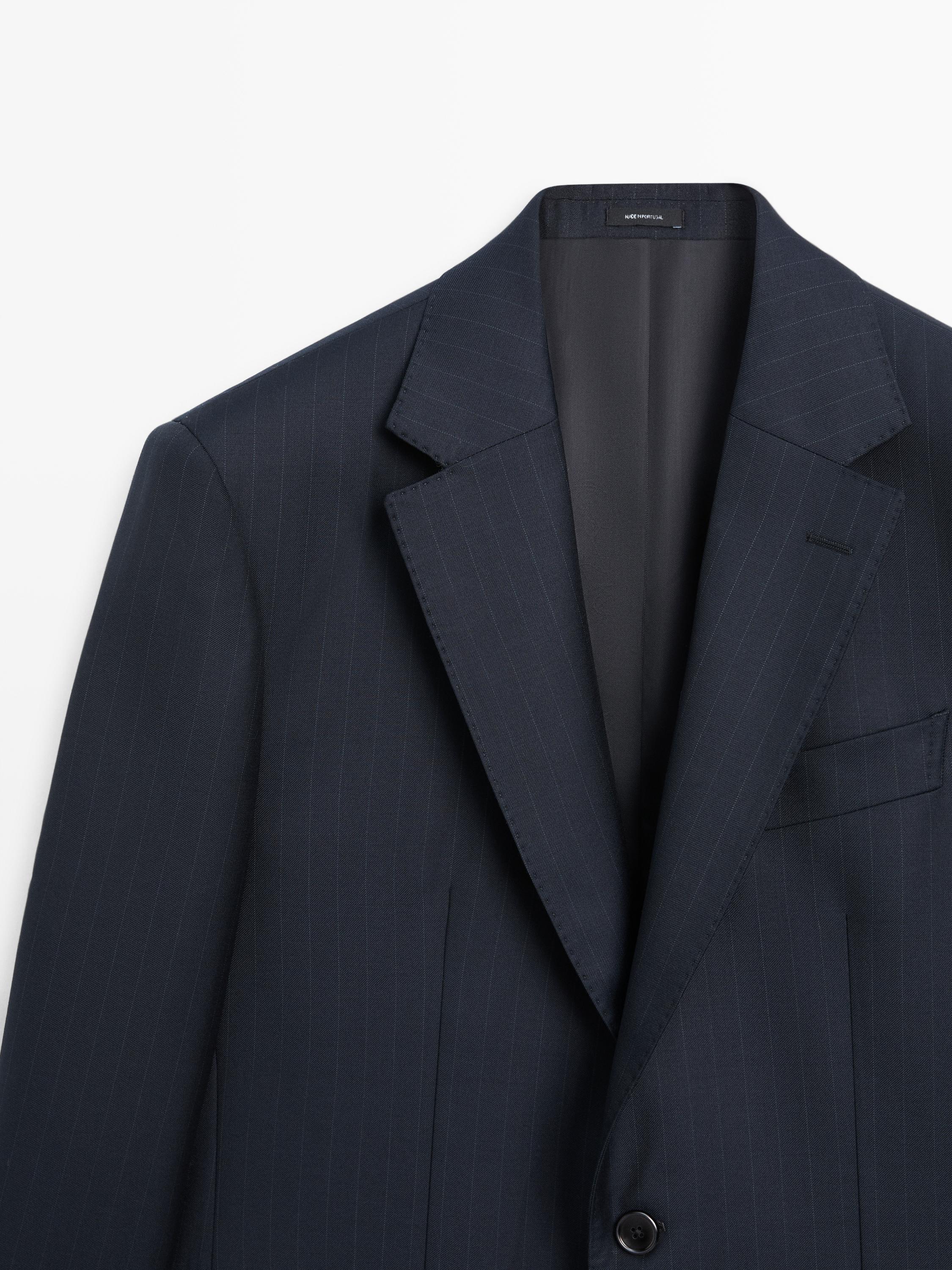 100% cool wool striped suit blazer — NAVY BLUE