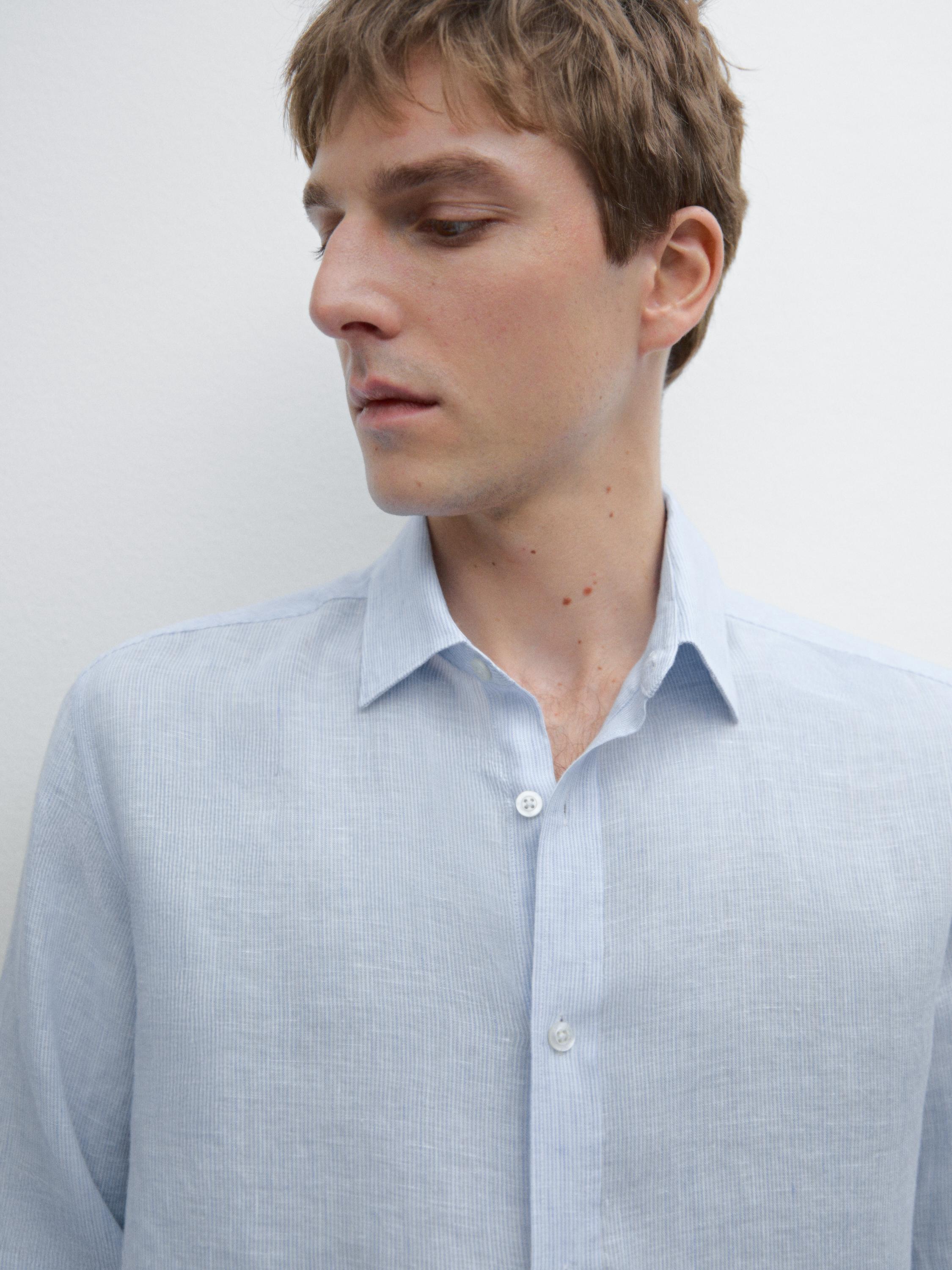 Slim fit striped 100% linen shirt